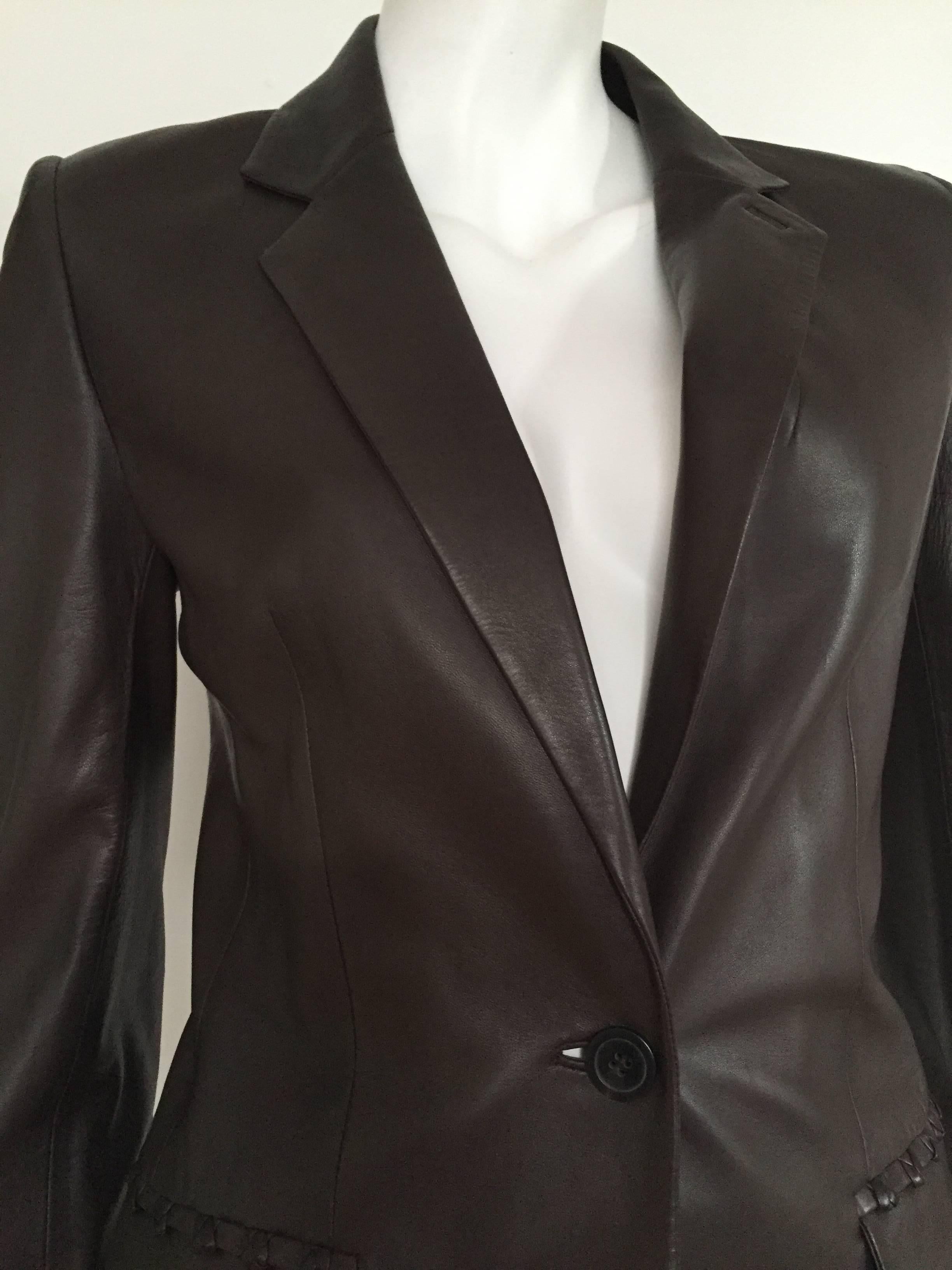 YSL by Tom Ford 2002 brown leather runway jacket size 4.  In New Condition For Sale In Atlanta, GA