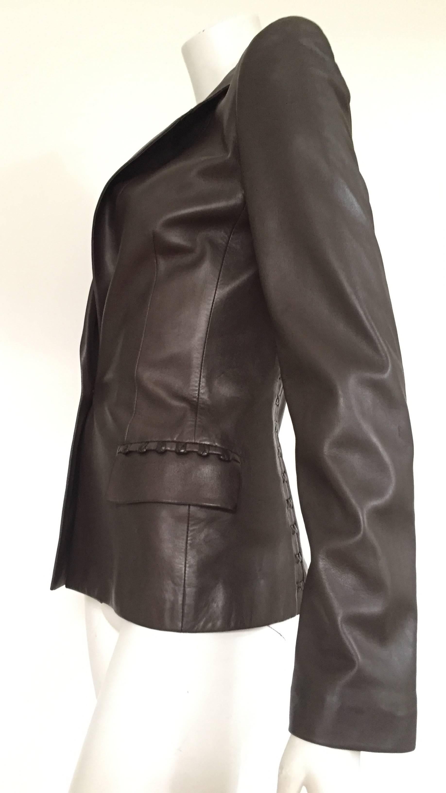 Women's YSL by Tom Ford 2002 brown leather runway jacket size 4.  For Sale