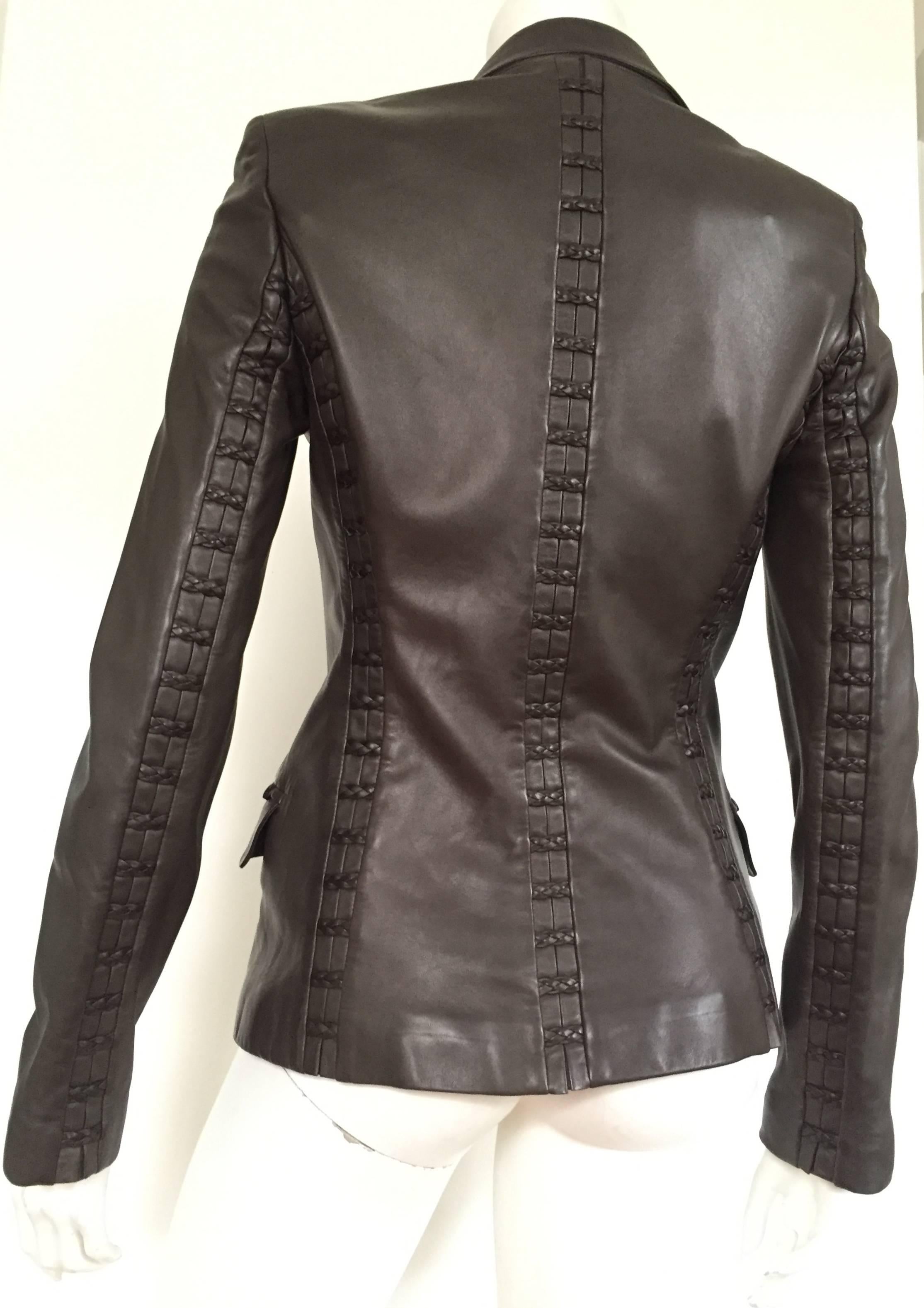 YSL by Tom Ford 2002 brown leather runway jacket size 4.  For Sale 1