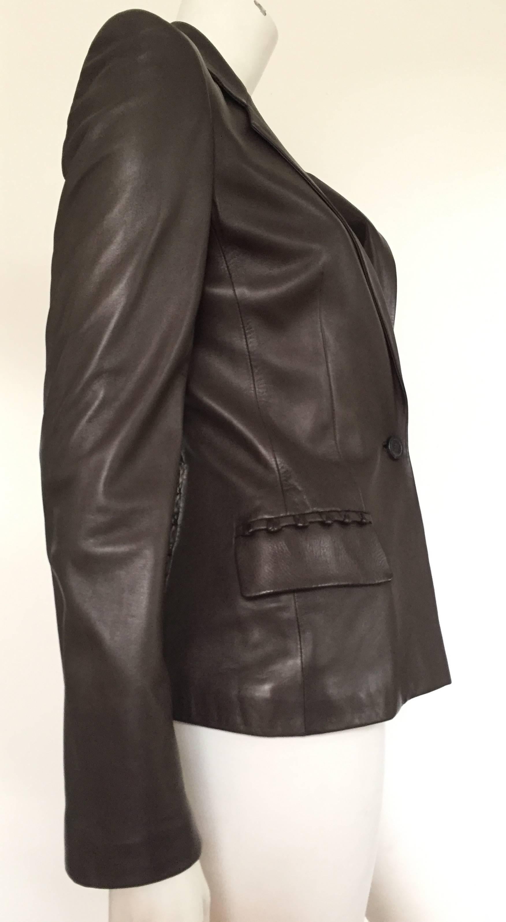 YSL by Tom Ford 2002 brown leather runway jacket size 4.  For Sale 3