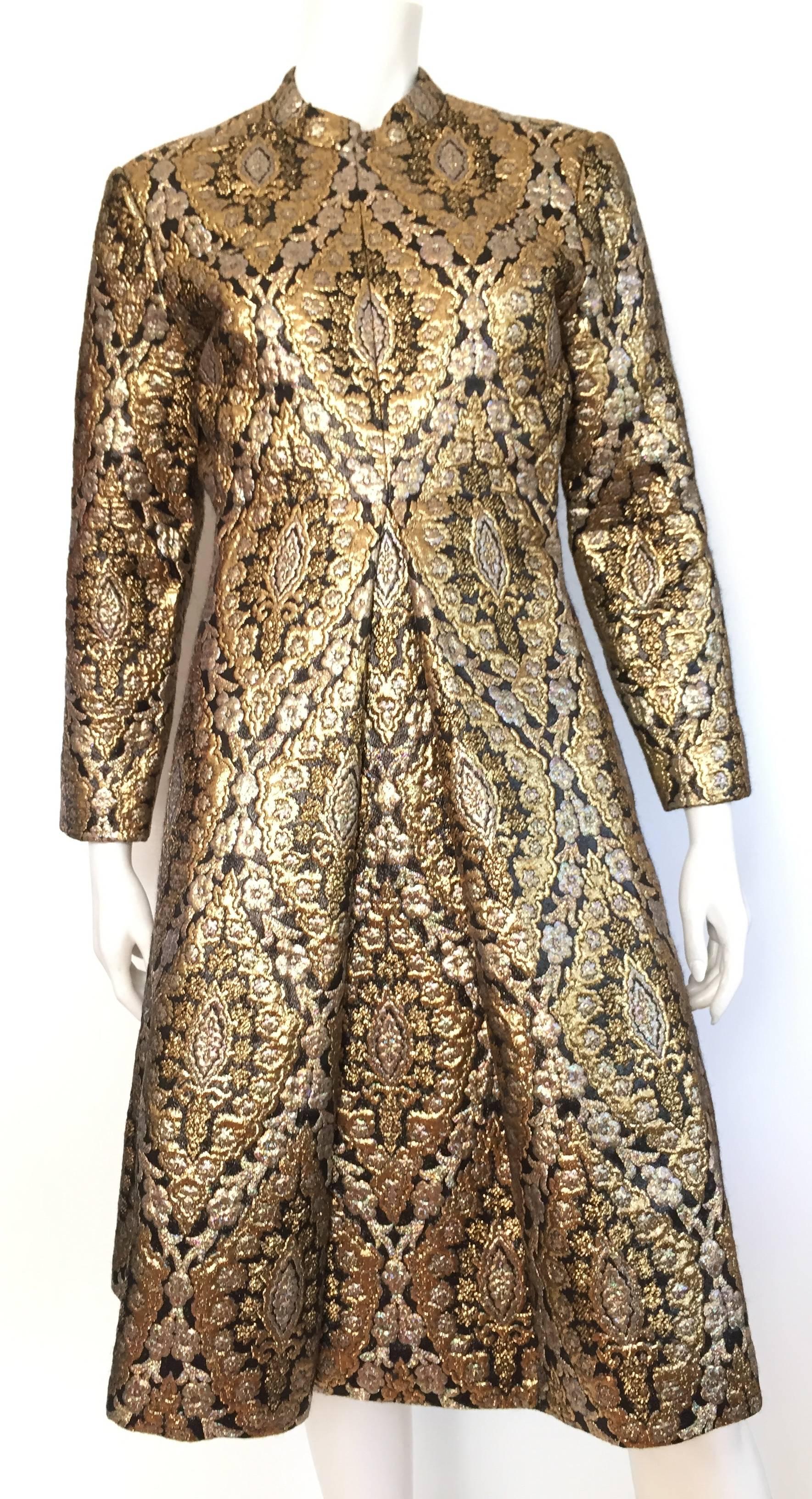 Brown Richard Tam 1961 Silk Brocade Evening Dress & Coat Size 12 / 14.