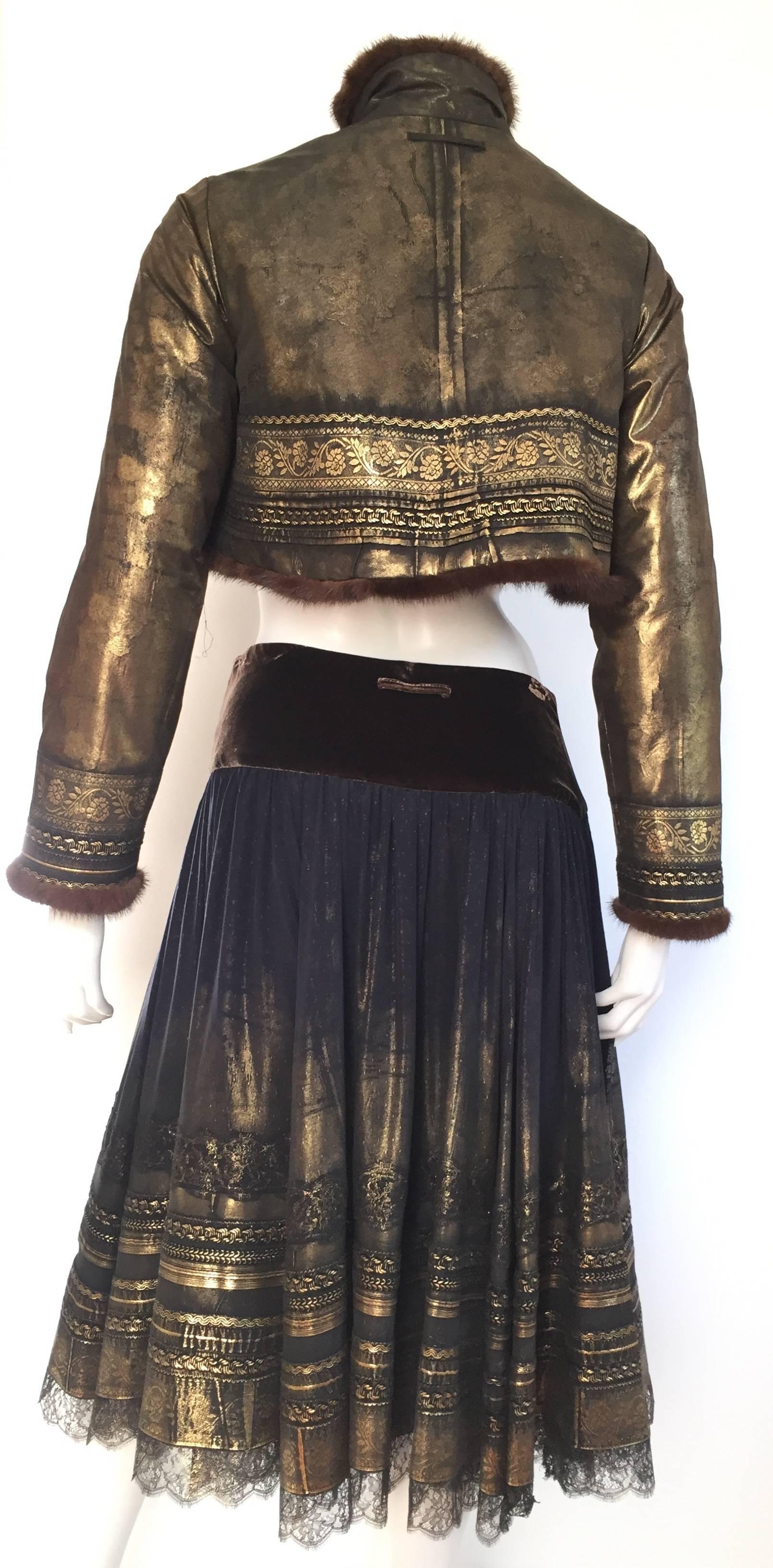 Jean Paul Gaultier Femme mink trimmed metallic coat & skirt. 2