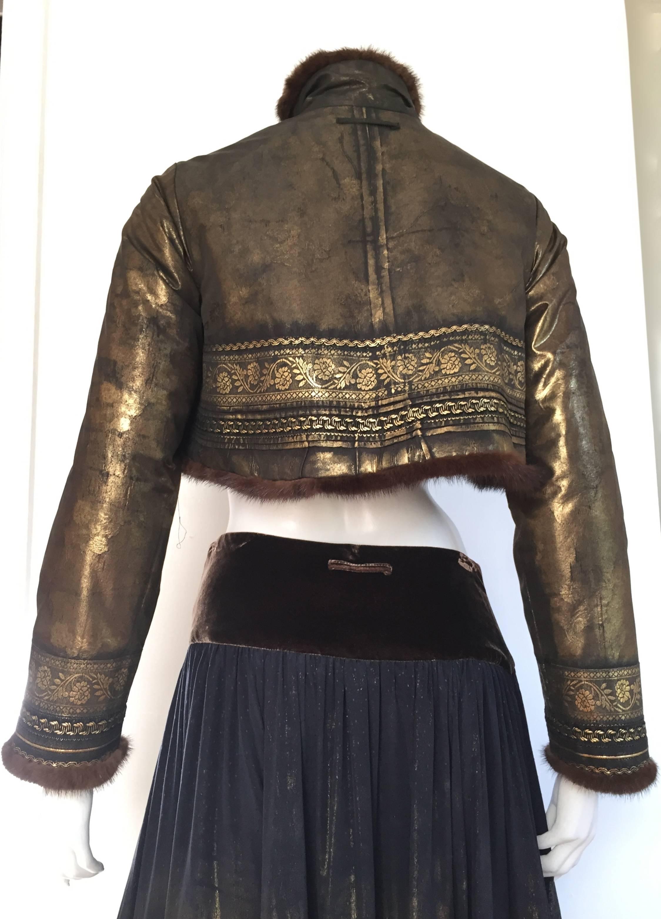 Jean Paul Gaultier Femme mink trimmed metallic coat & skirt. 5