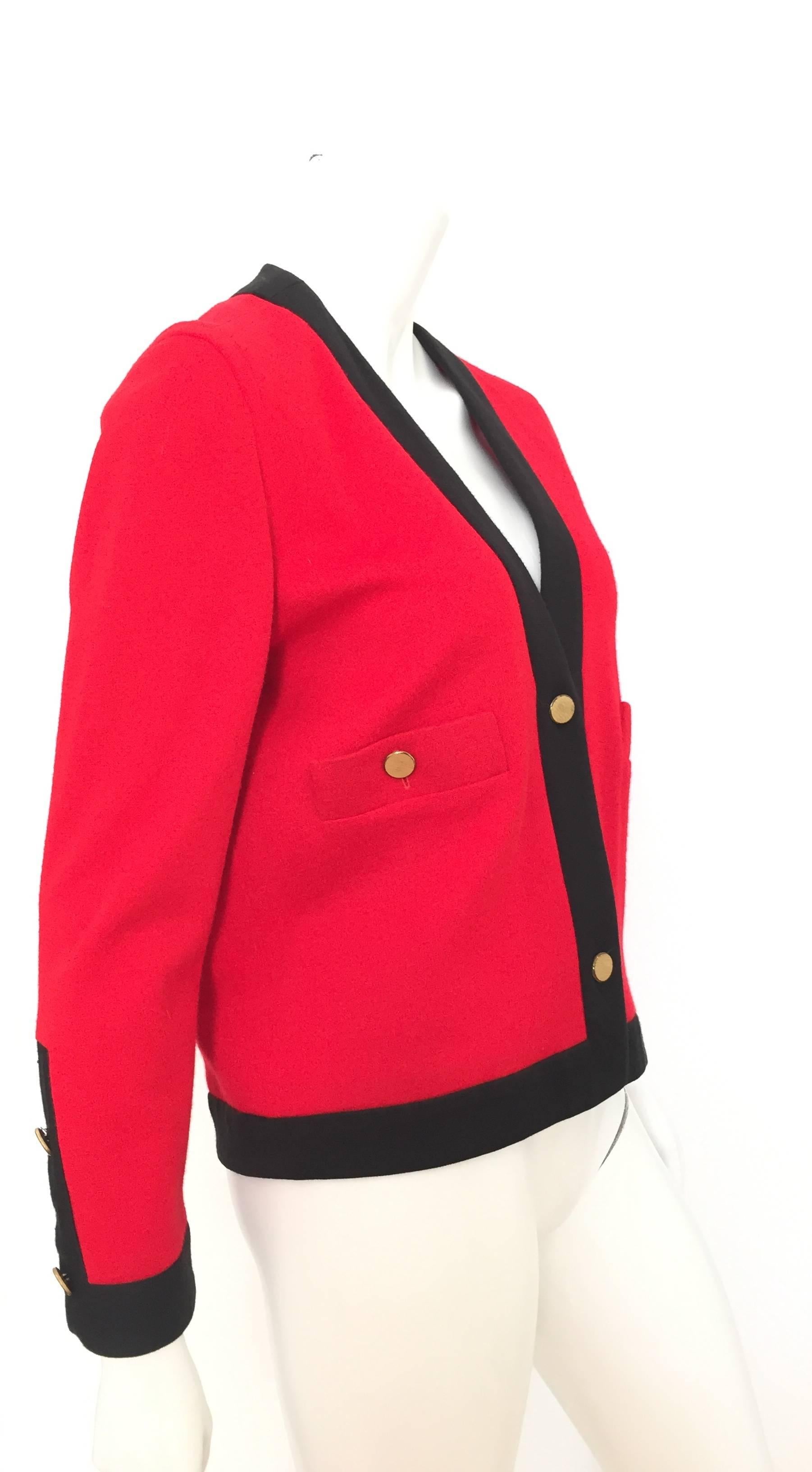 Carven 1960s Wool Red & Black Jacket Size 6.  In Good Condition For Sale In Atlanta, GA