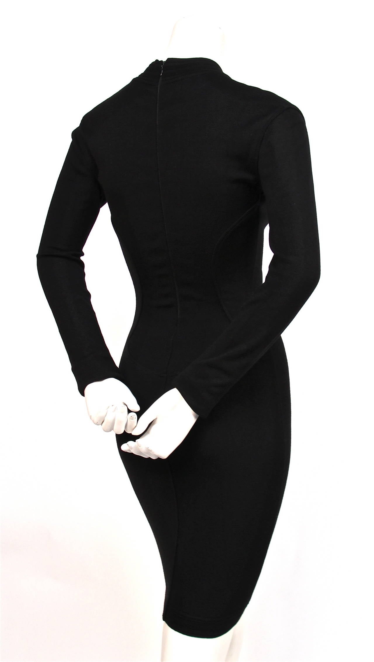 1990's AZZEDINE ALAIA black knit dress with sweetheart seams In Excellent Condition In San Fransisco, CA