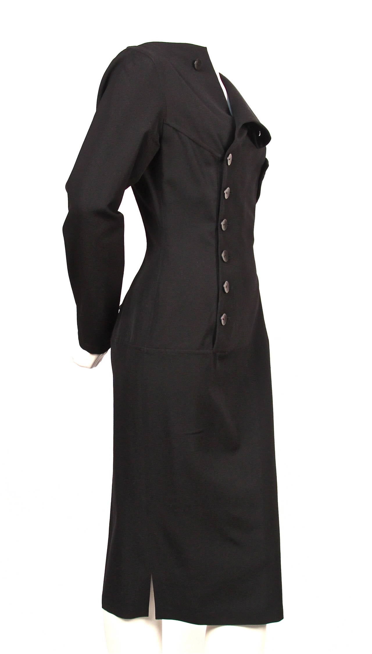 1980's YOHJI YAMAMOTO black dress with asymmetrical button closure In Excellent Condition In San Fransisco, CA