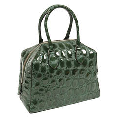 new AZZEDINE ALAIA green crocodile embossed patent leather bag