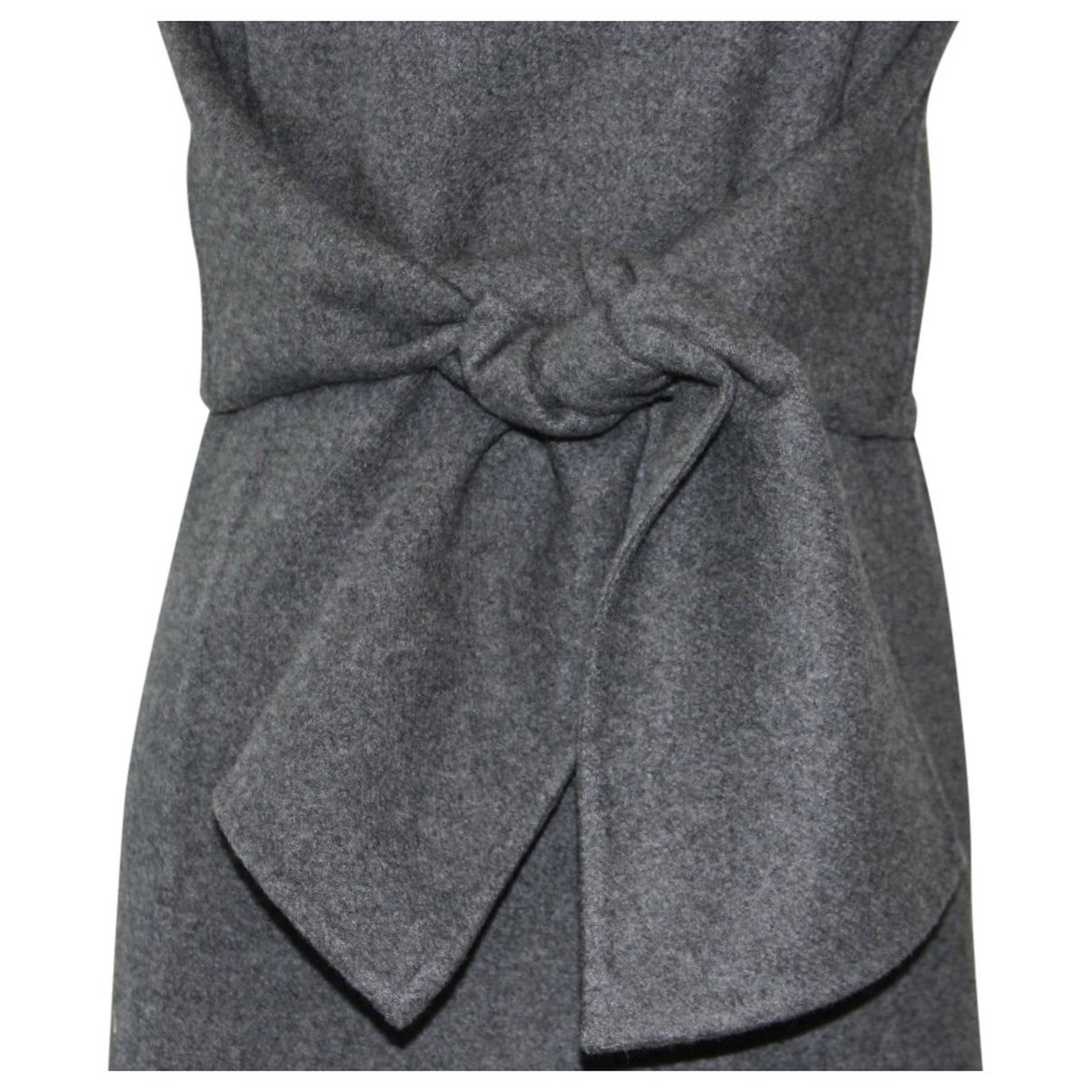 Unworn grey cashmere dress with knotted sleeve detail designed by Phoebe Philo for Celine fall 2013.  French size 36 (size tag removed). Approximate measurements: Shoulder 15'', bust 32'', waist 28'', hip 35'' and length 33.5''. Double-faced