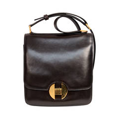 1972 Hermes brown leather bag with gilt hardware