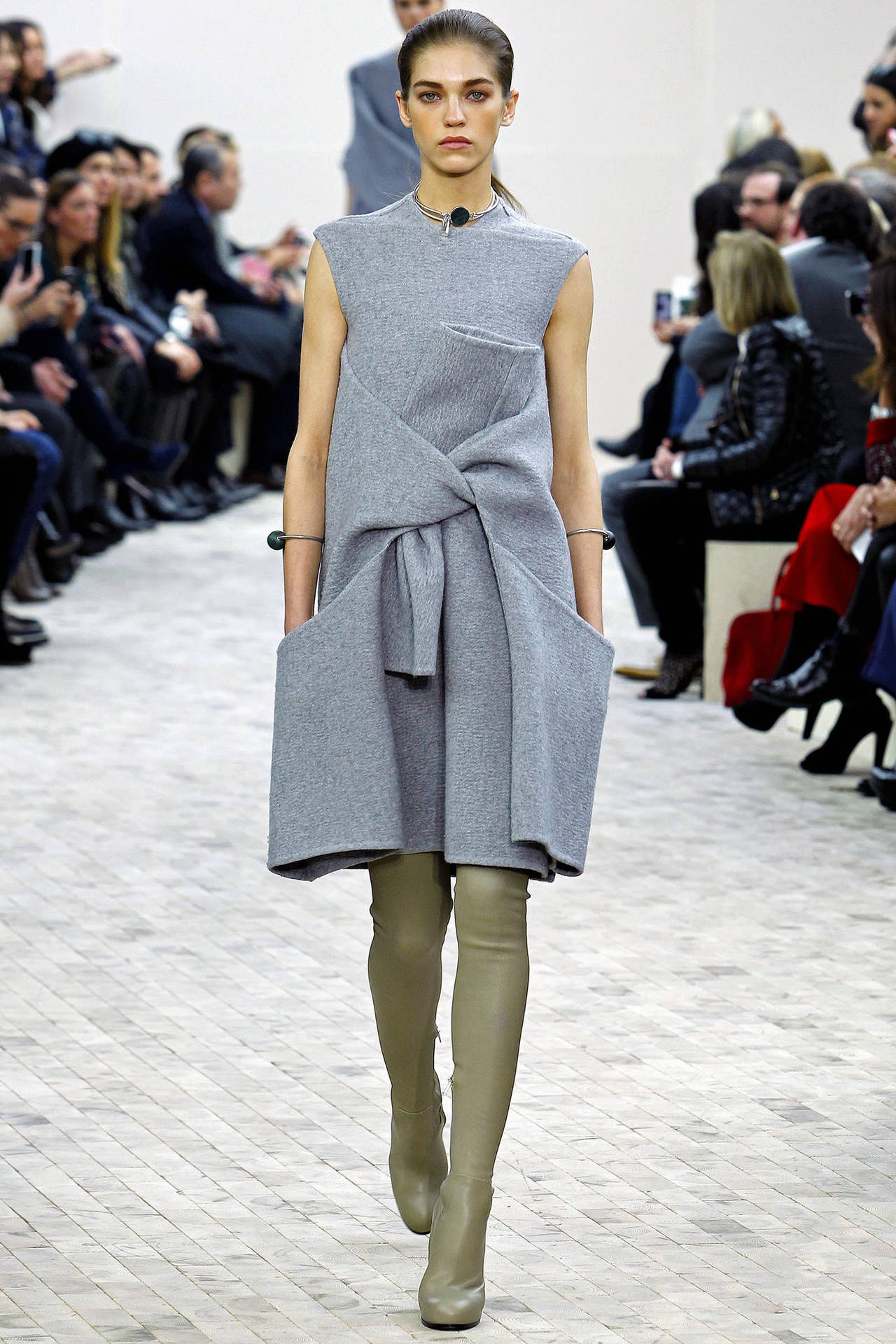 CELINE grey cashmere runway dress with knotted 'sleeves' - fall 2013 2