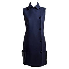 CELINE robe manteau bleu marine avec poches en cuir