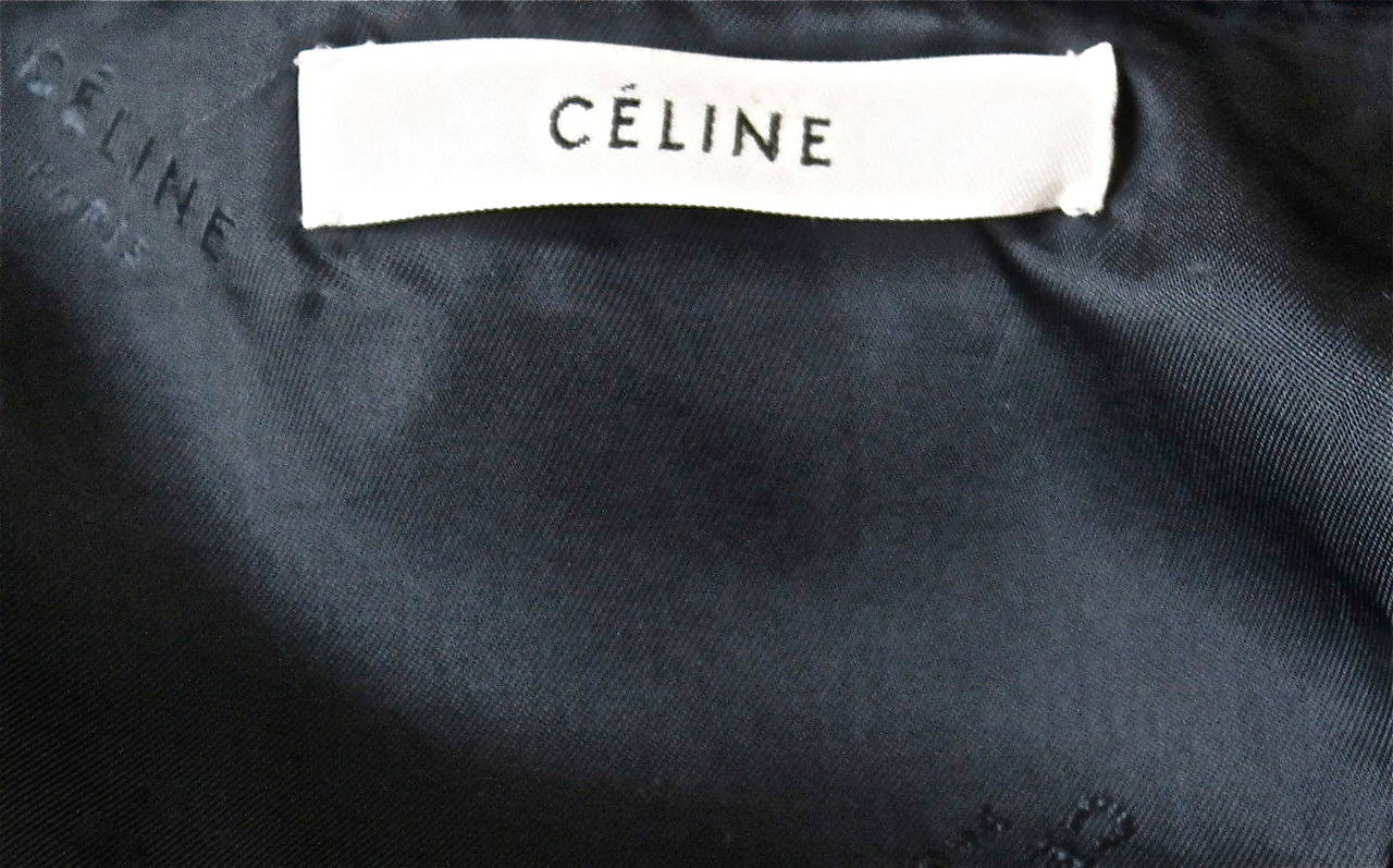 CELINE navy blue coat dress with leather pockets In Excellent Condition In San Fransisco, CA
