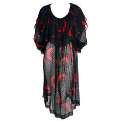 1970's YVES SAINT LAURENT black sheer dress with red moon print