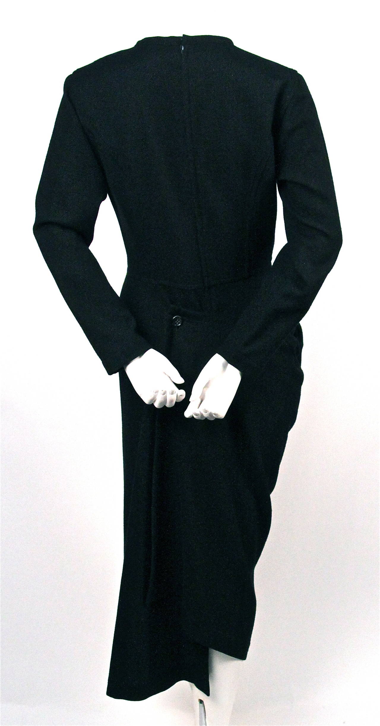Women's 1985 COMME DES GARCONS asymmetrical black wool dress with drape