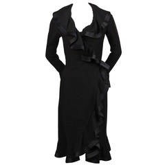 70's PIERRE BALMAIN haute couture black dress with flounced trim