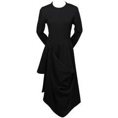 1985 COMME DES GARCONS asymmetrical black wool dress with drape