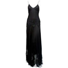 2004 ALEXANDER MCQUEEN silk bias cut gown with embroidery and sequins