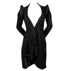 RICK OWENS black hand knit alpaca cardigan with peaked shoulders & waist tie 5
