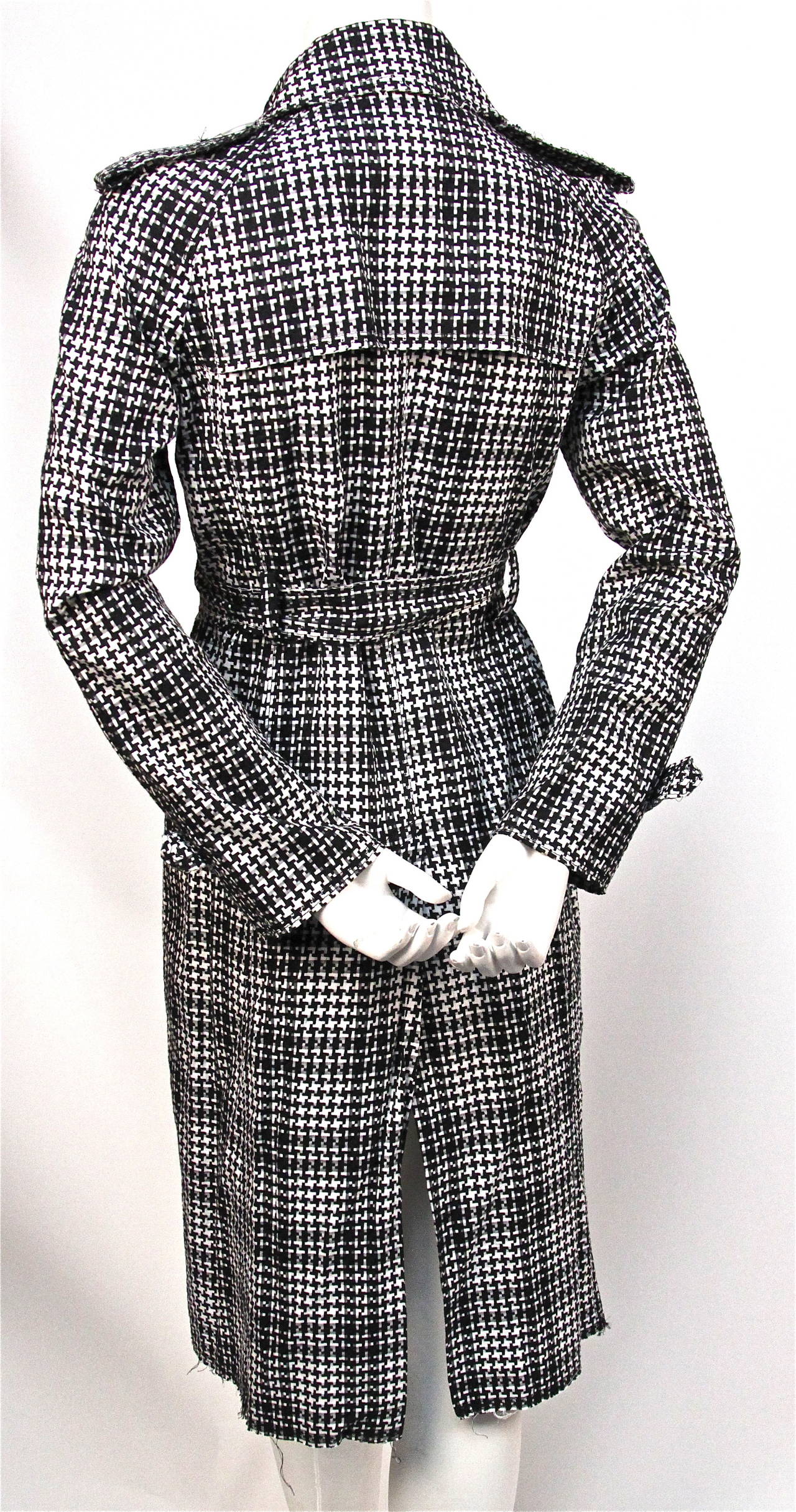 JUNYA WATANABE black and white woven houndstooth check trench coat ...