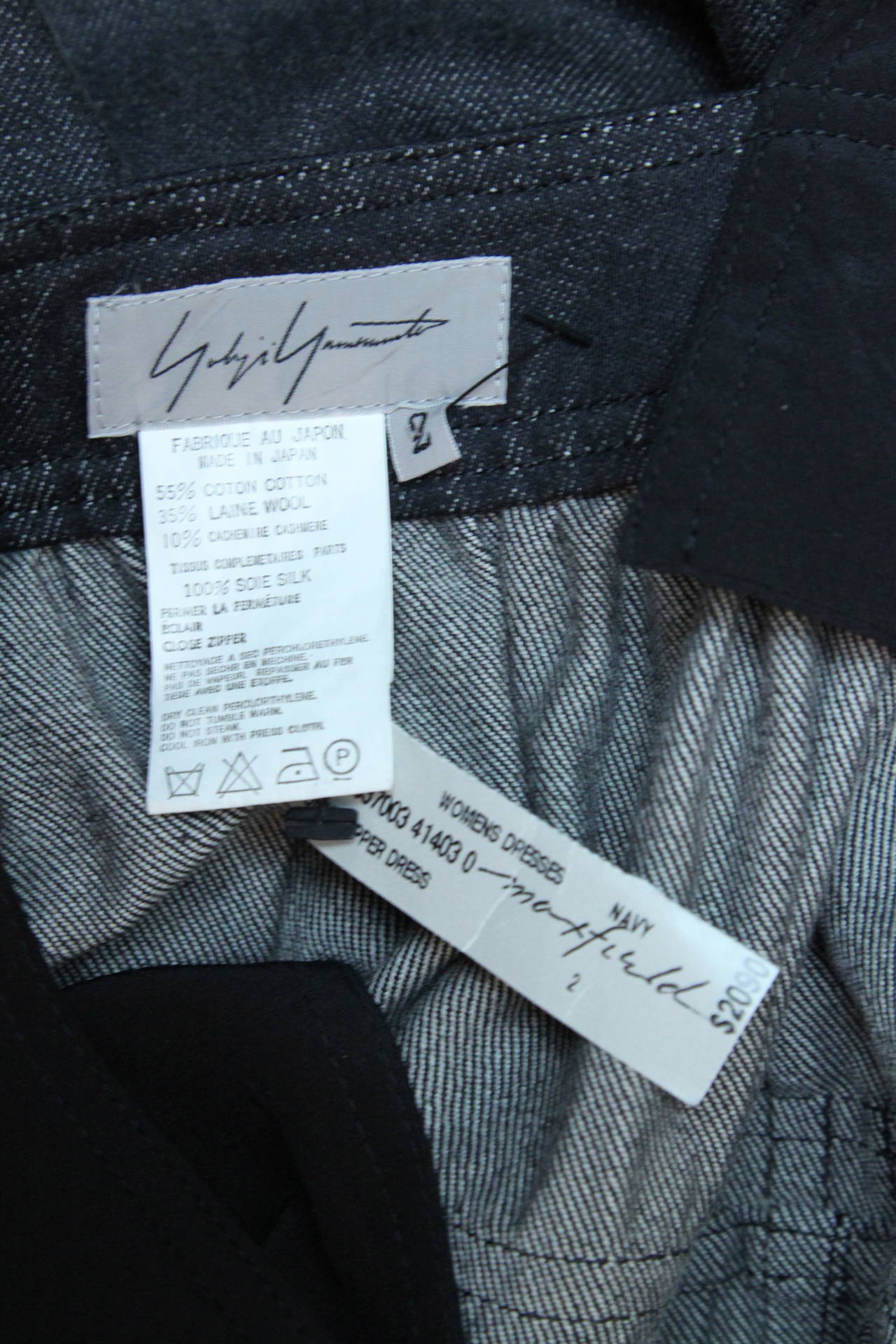 YOHJI YAMAMOTO black denim and silk cashmere dress In New Condition In San Fransisco, CA