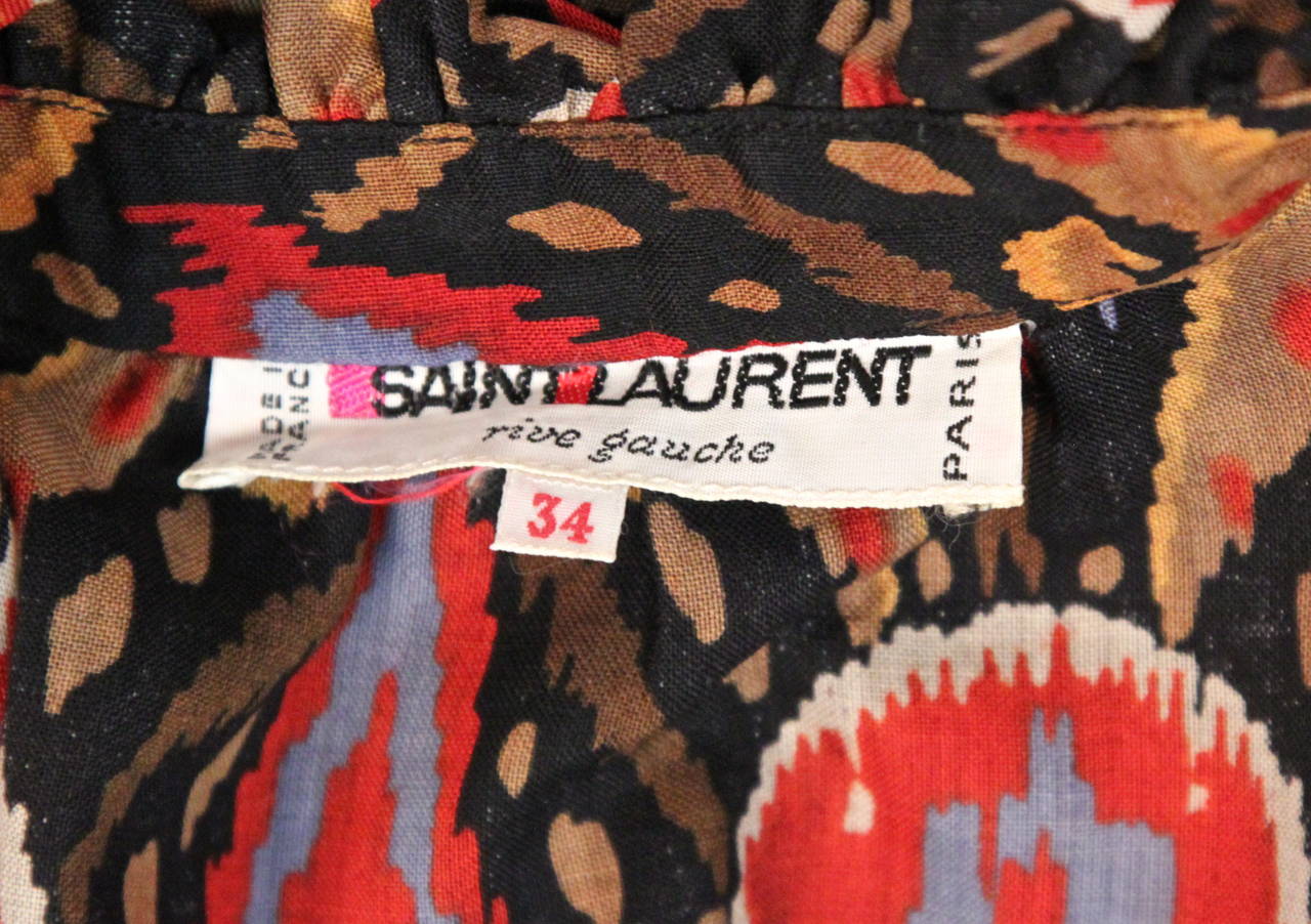 1970's YVES SAINT LAURENT wool challis ikat print dress with rope belt In Good Condition In San Fransisco, CA