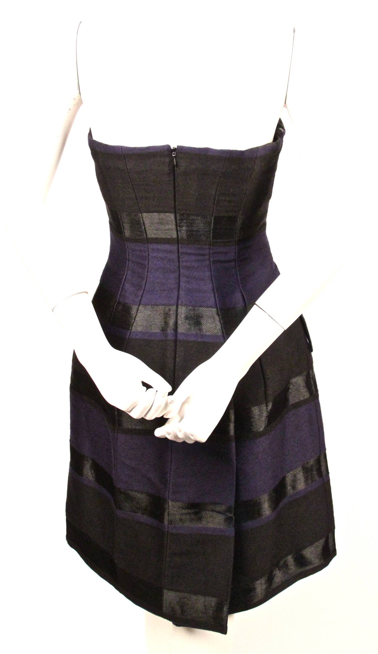 Black RAF SIMONS for CHRISTIAN DIOR strapless striped dress pre-fall 2013