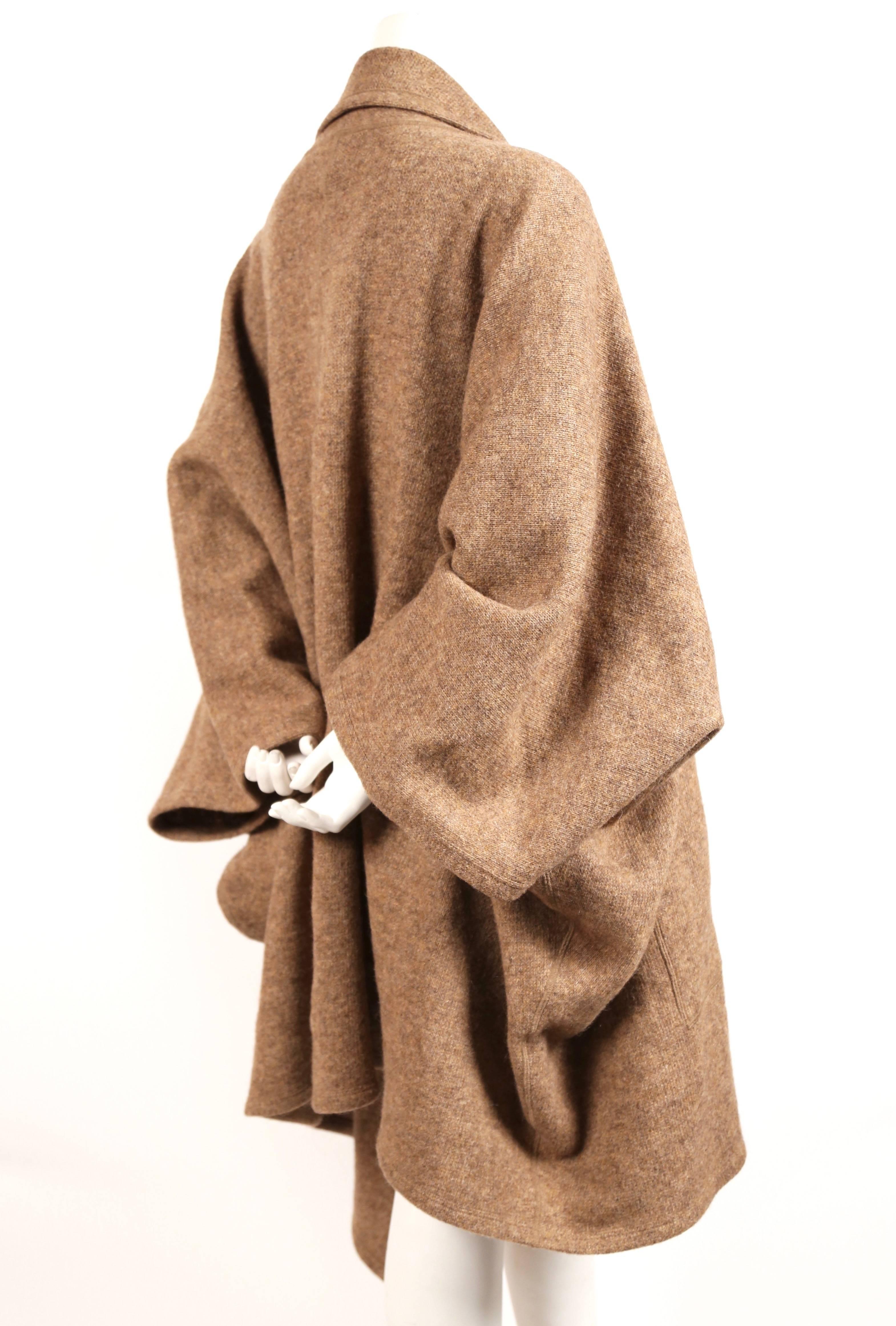 Brown 1984 ISSEY MIYAKE draped wool cocoon runway coat