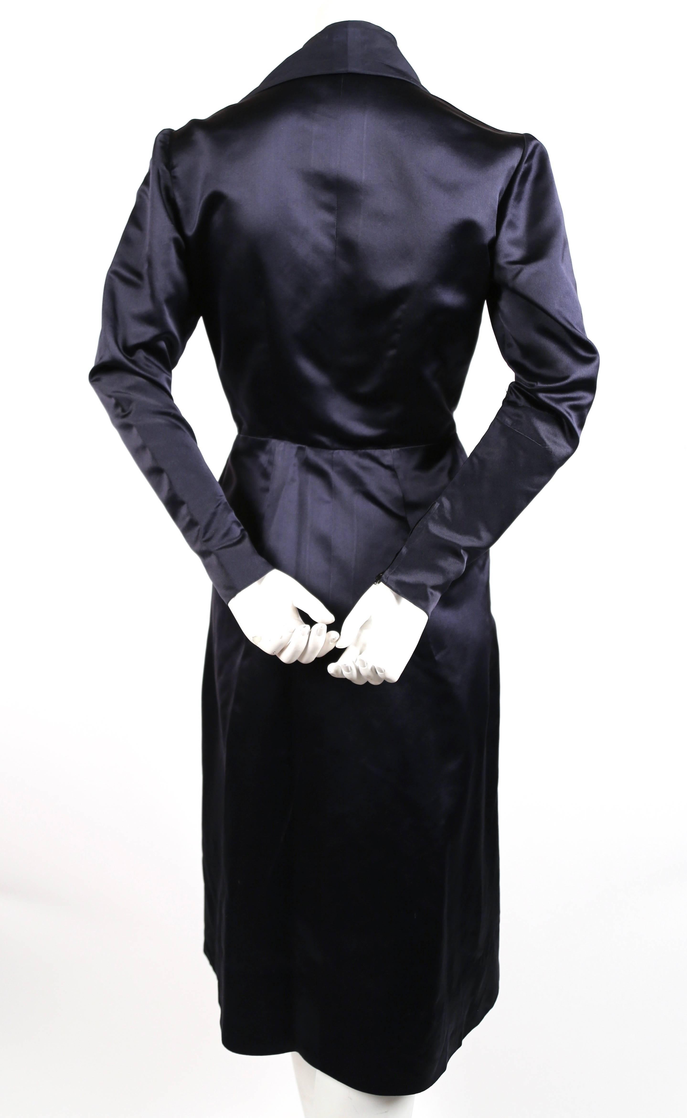 Black Jacques Fath navy blue satin coat dress, 1940s 