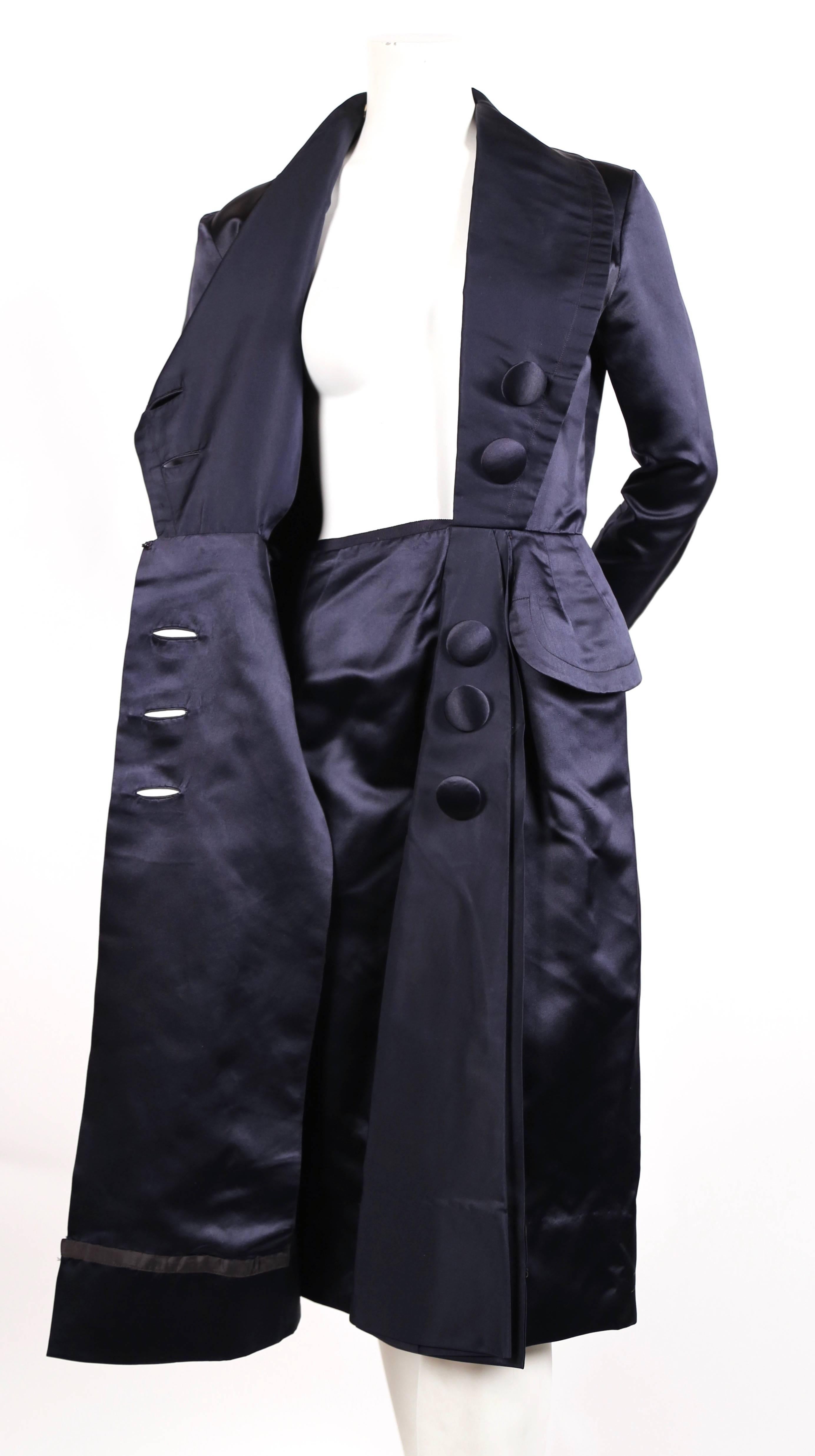 Jacques Fath navy blue satin coat dress, 1940s  In Good Condition In San Fransisco, CA
