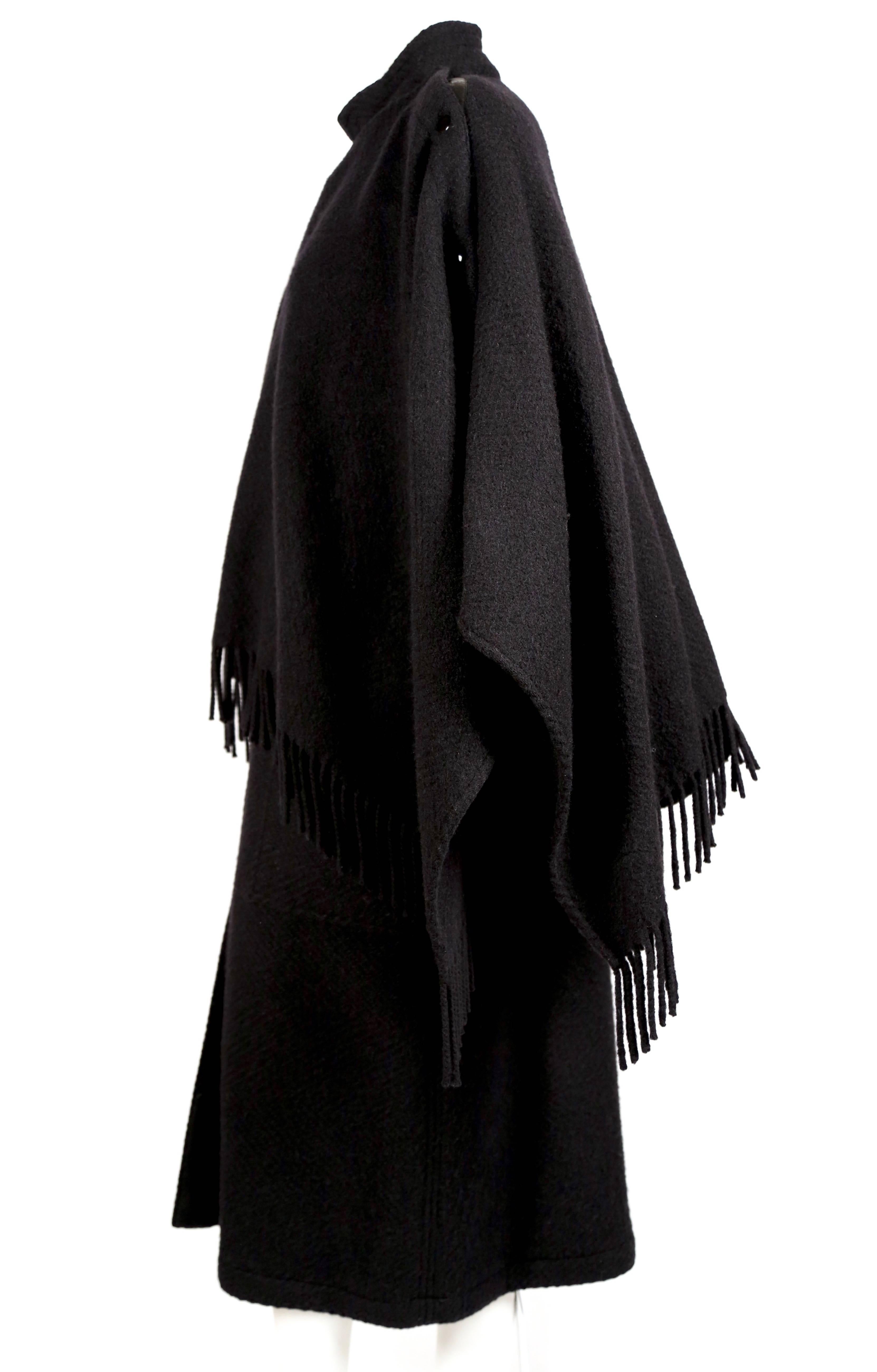 Black 1980's JEAN-CHARLES DE CASTELBAJAC black cape coat with fringe