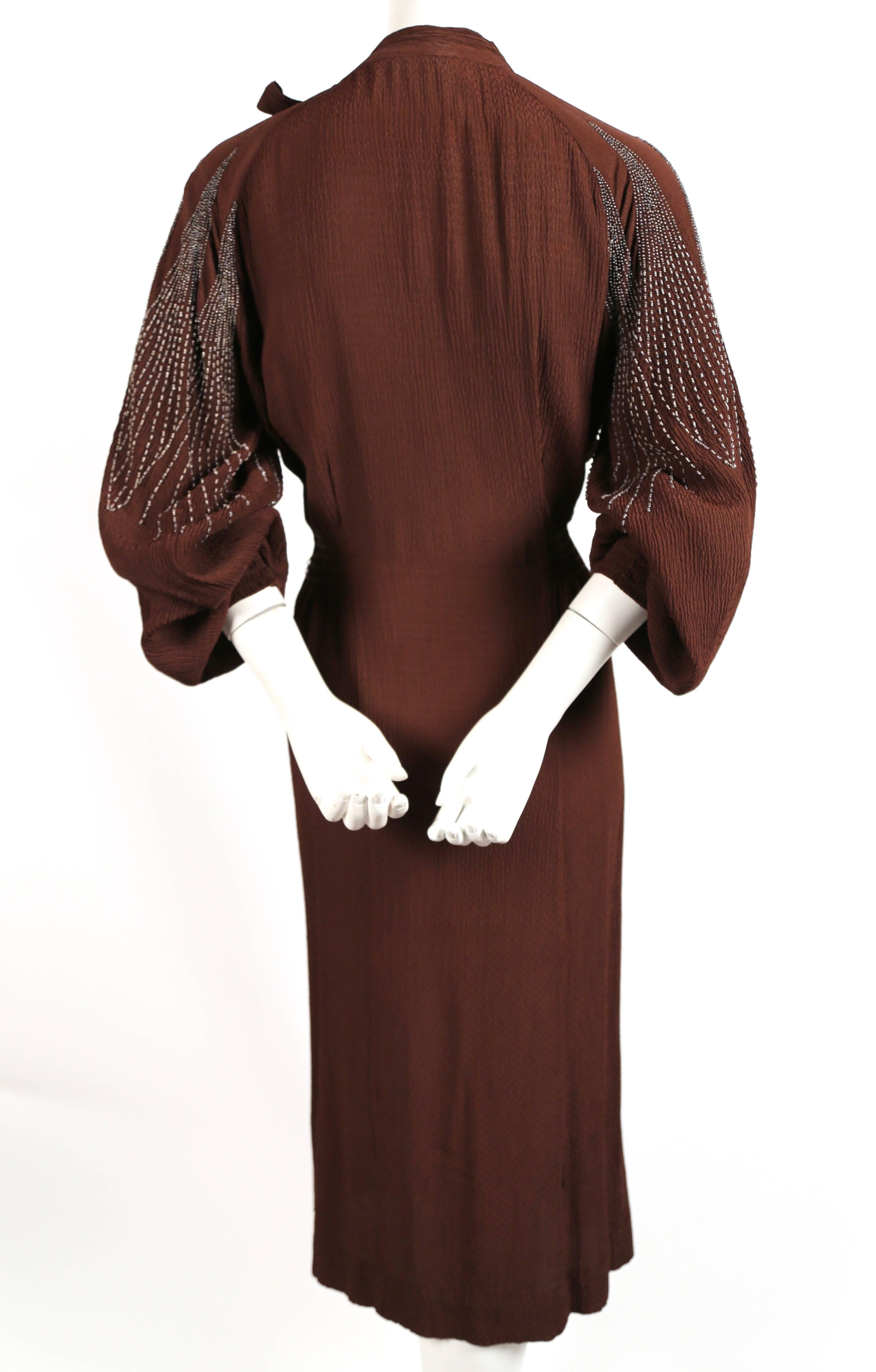 1930's MAINBOCHER PARIS crepe dress with beaded sleeves In Good Condition In San Fransisco, CA