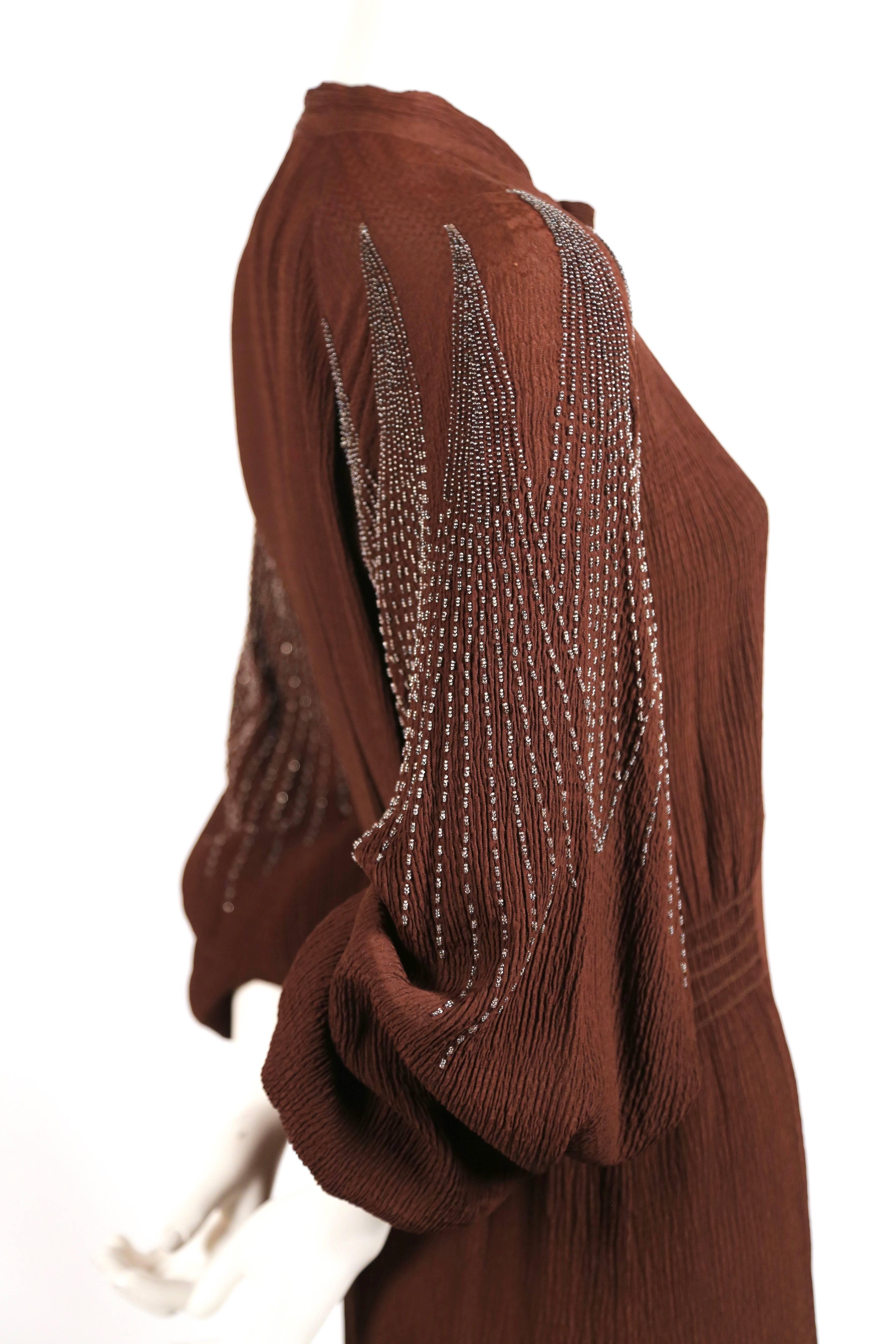 Brown 1930's MAINBOCHER PARIS crepe dress with beaded sleeves