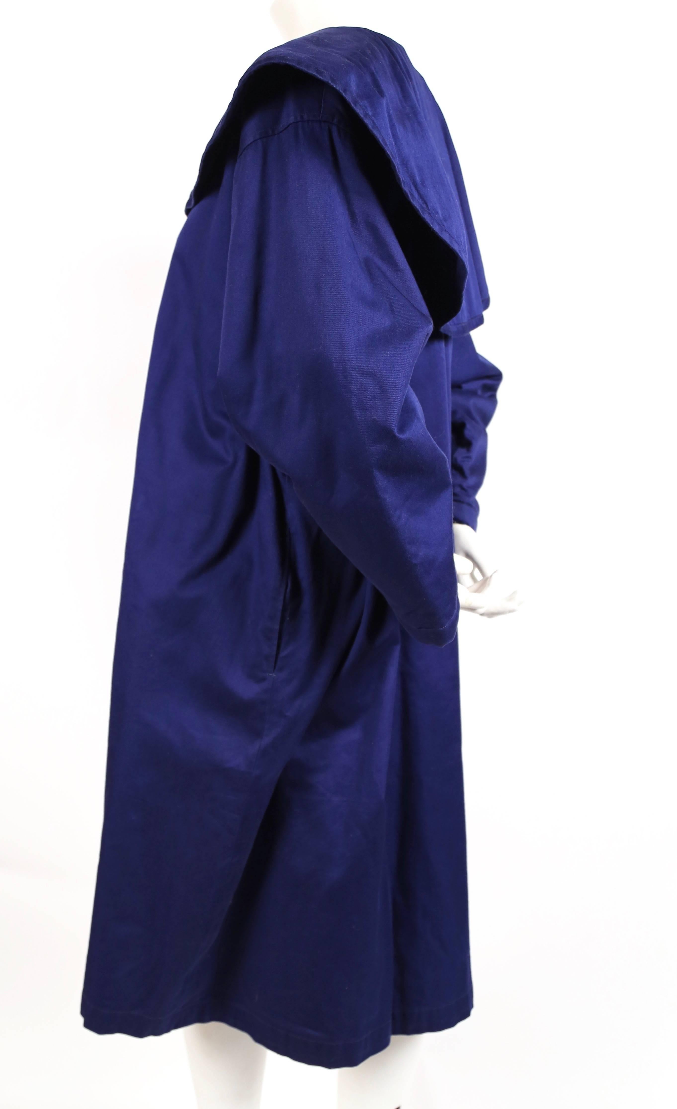 Blue 1980's COMME DES GARCONS 'China' blue cotton coat with frog closures