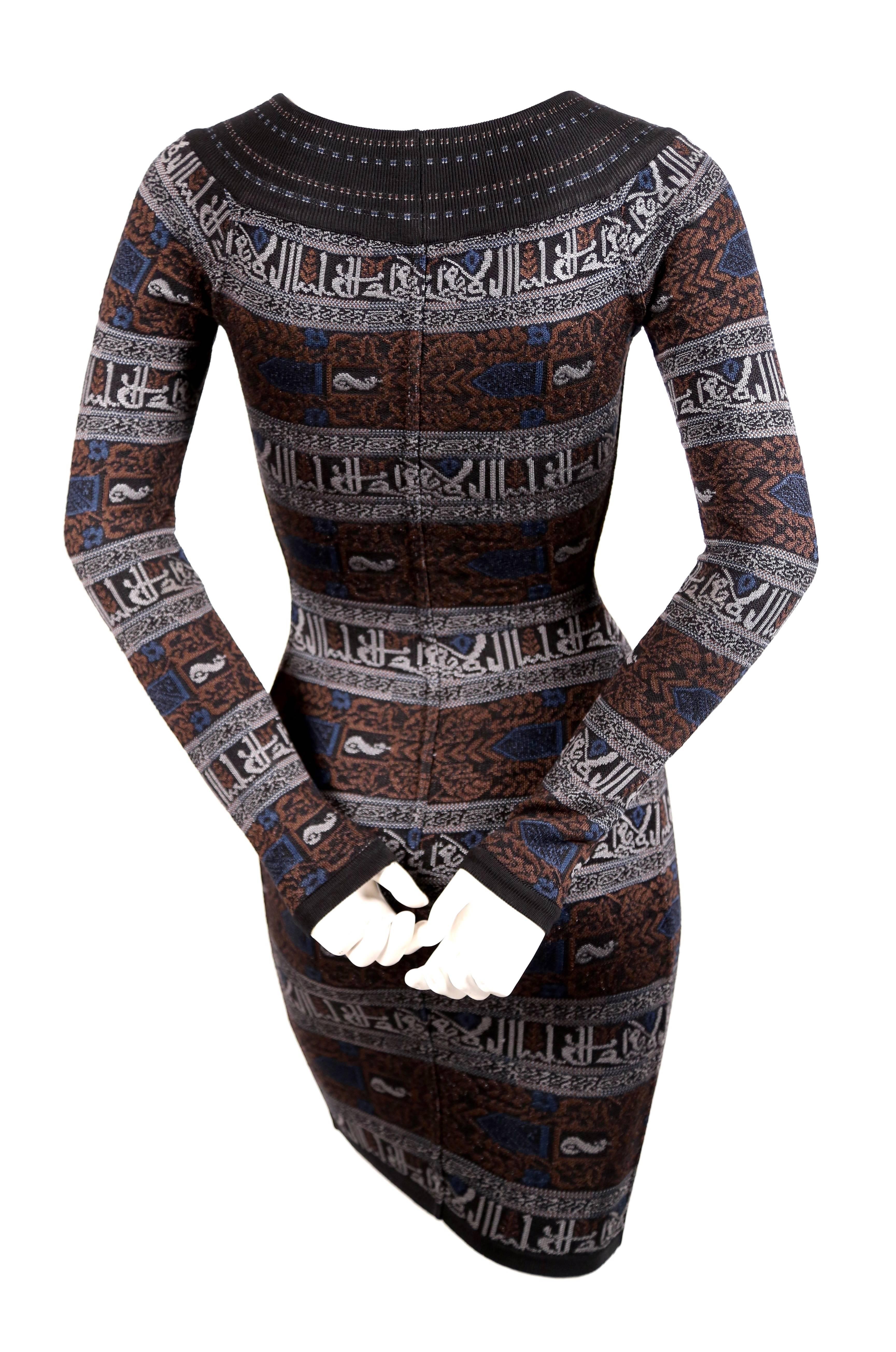 Black Alaia dress with Arabic calligraphy in the Kufic script, 1990 