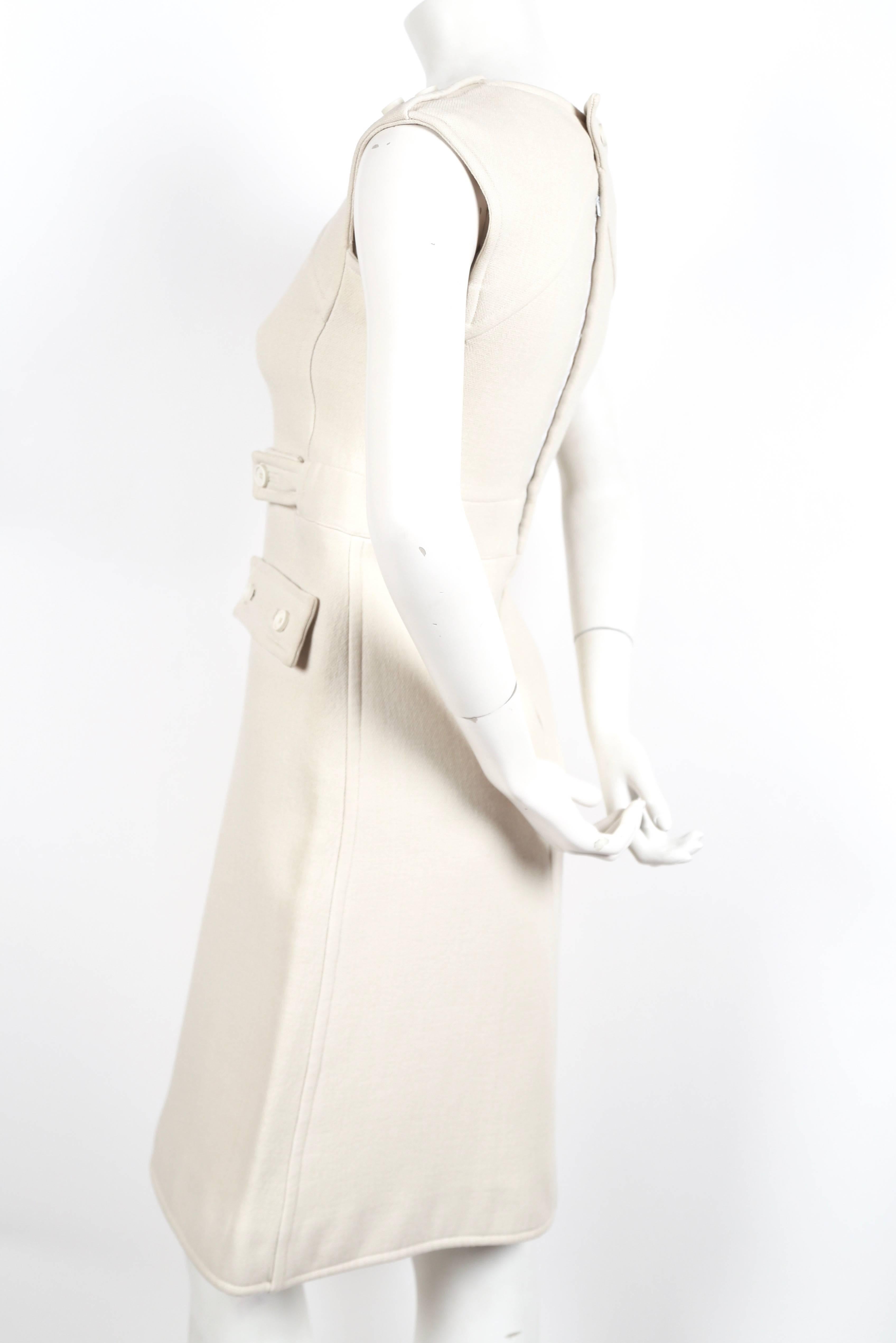Beige Courreges numbered haute couture A-line wool dress, 1960s 