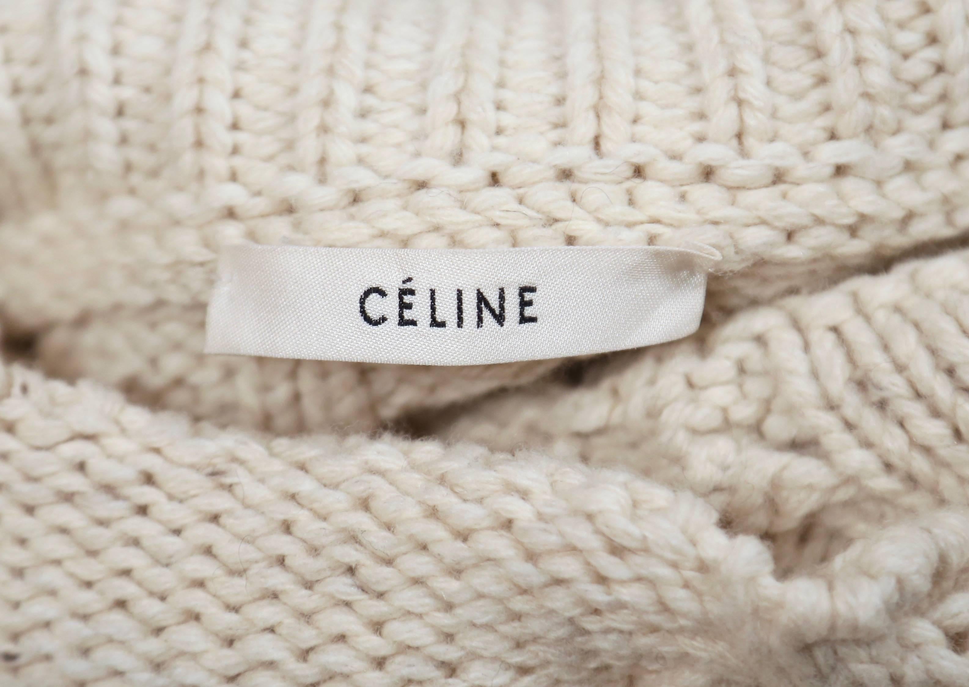 Celine by Phoebe Philo cream cable knit wool sweater In Excellent Condition In San Fransisco, CA