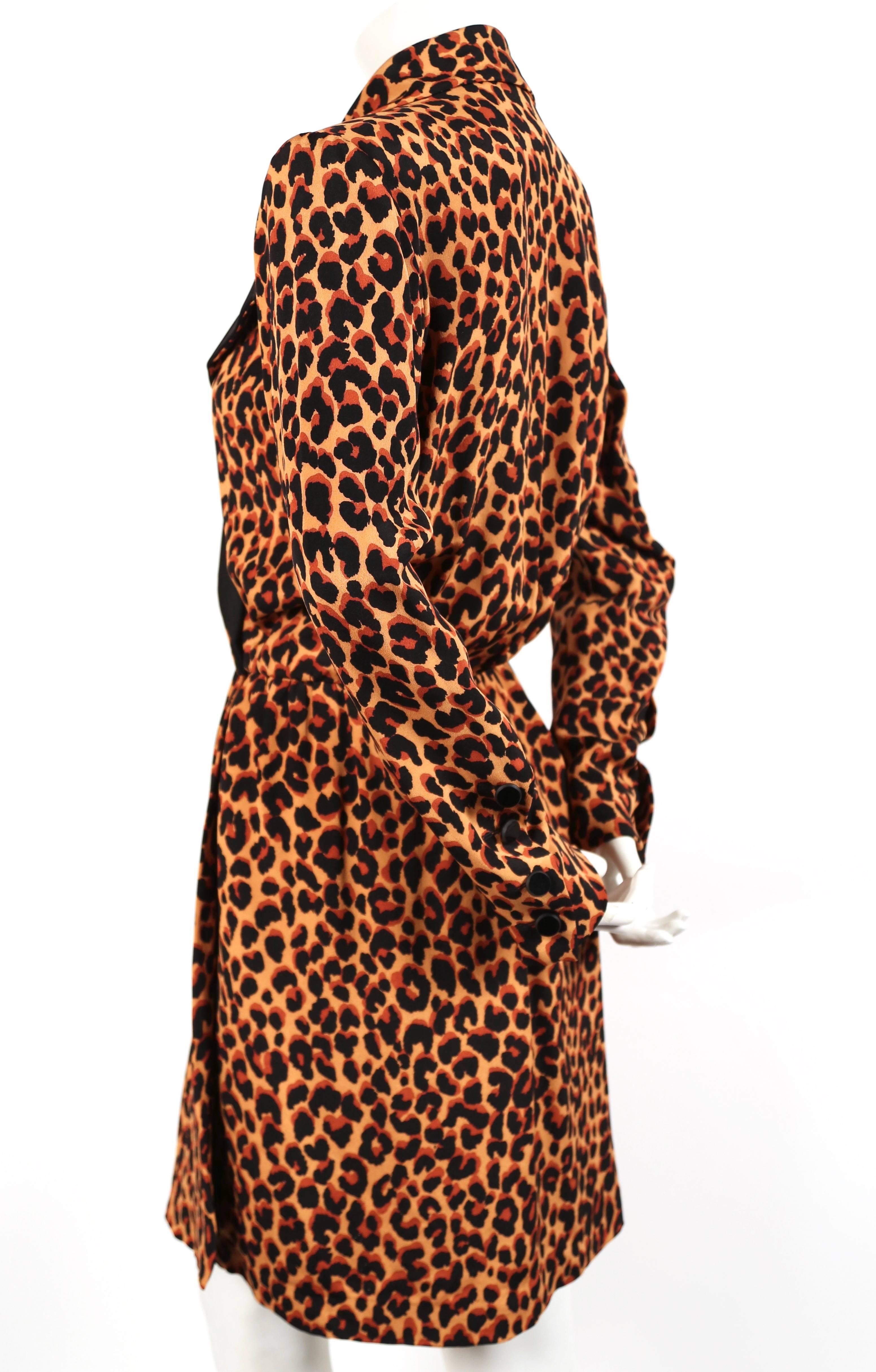 Black 1990's YVES SAINT LAURENT silk tuxedo dress with leopard print