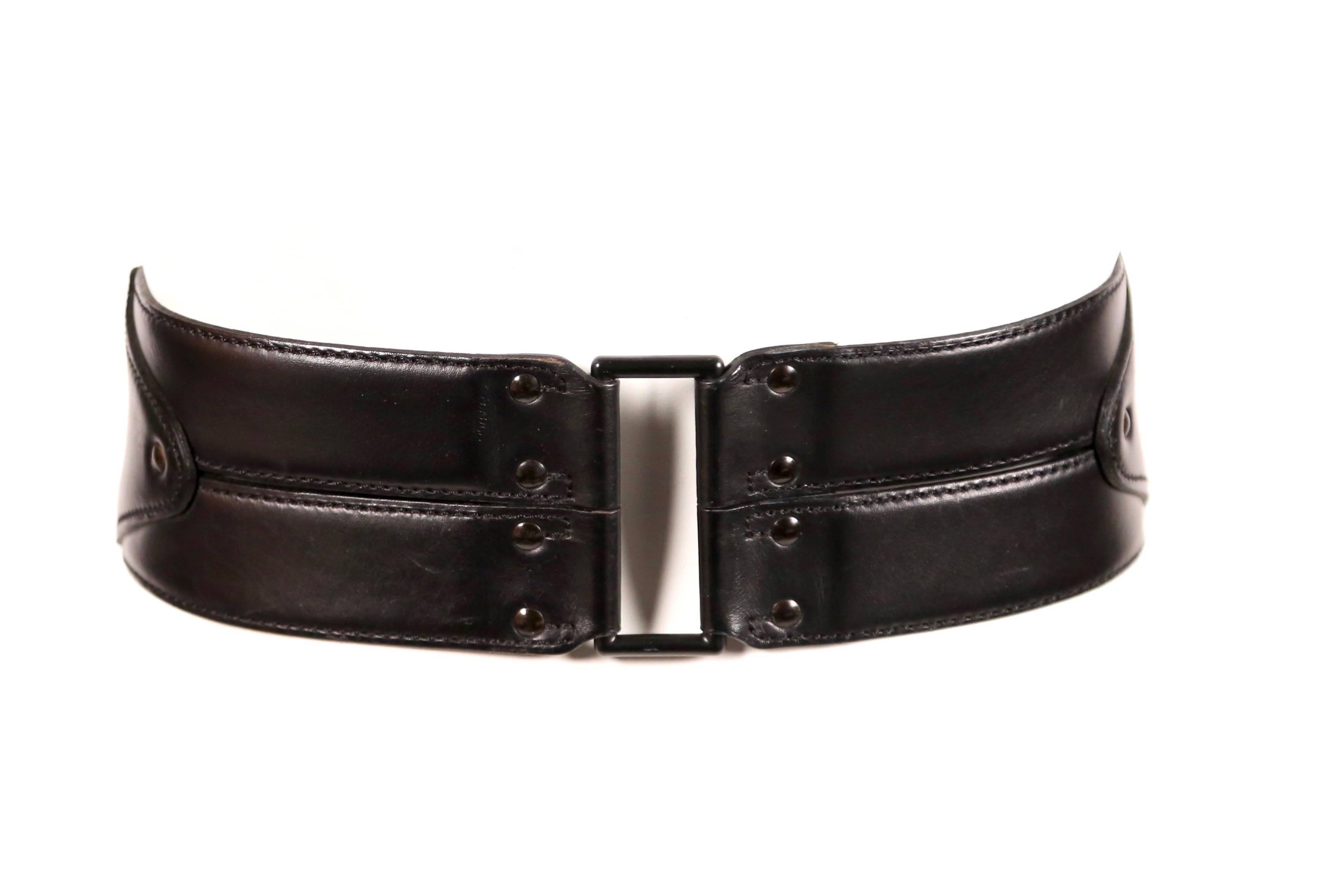 1990's AZZEDINE ALAIA asymmetrical black leather belt In Excellent Condition In San Fransisco, CA