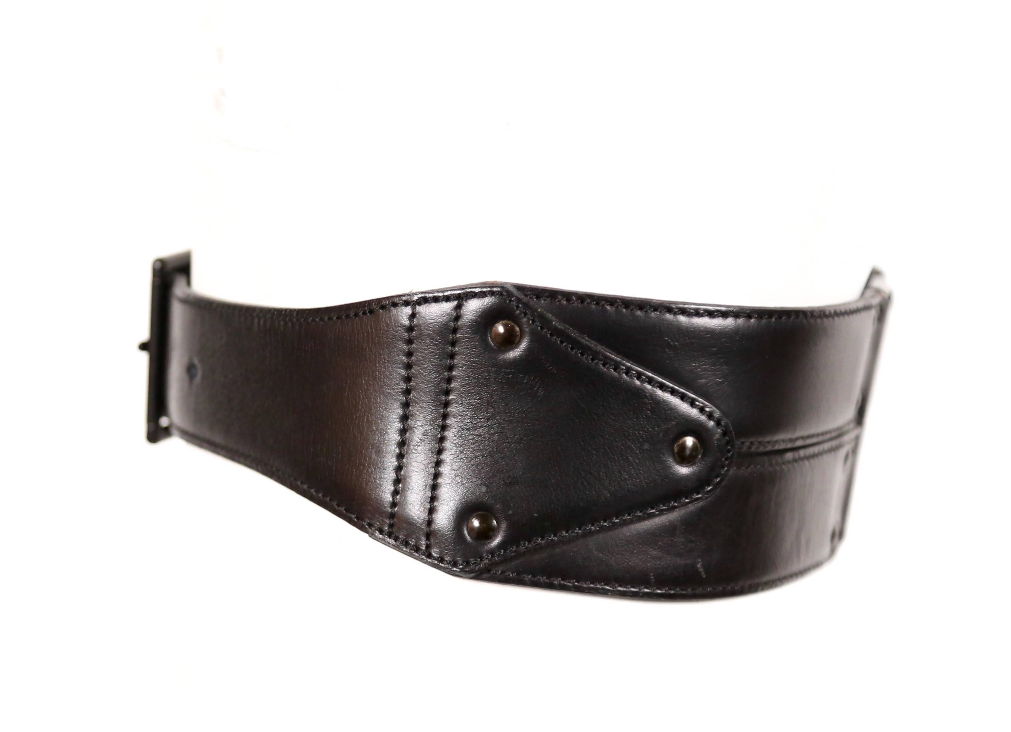 Black 1990's AZZEDINE ALAIA asymmetrical black leather belt