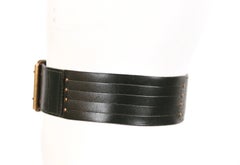 1990's AZZEDINE ALAIA darkest green leather belt with brass hardware