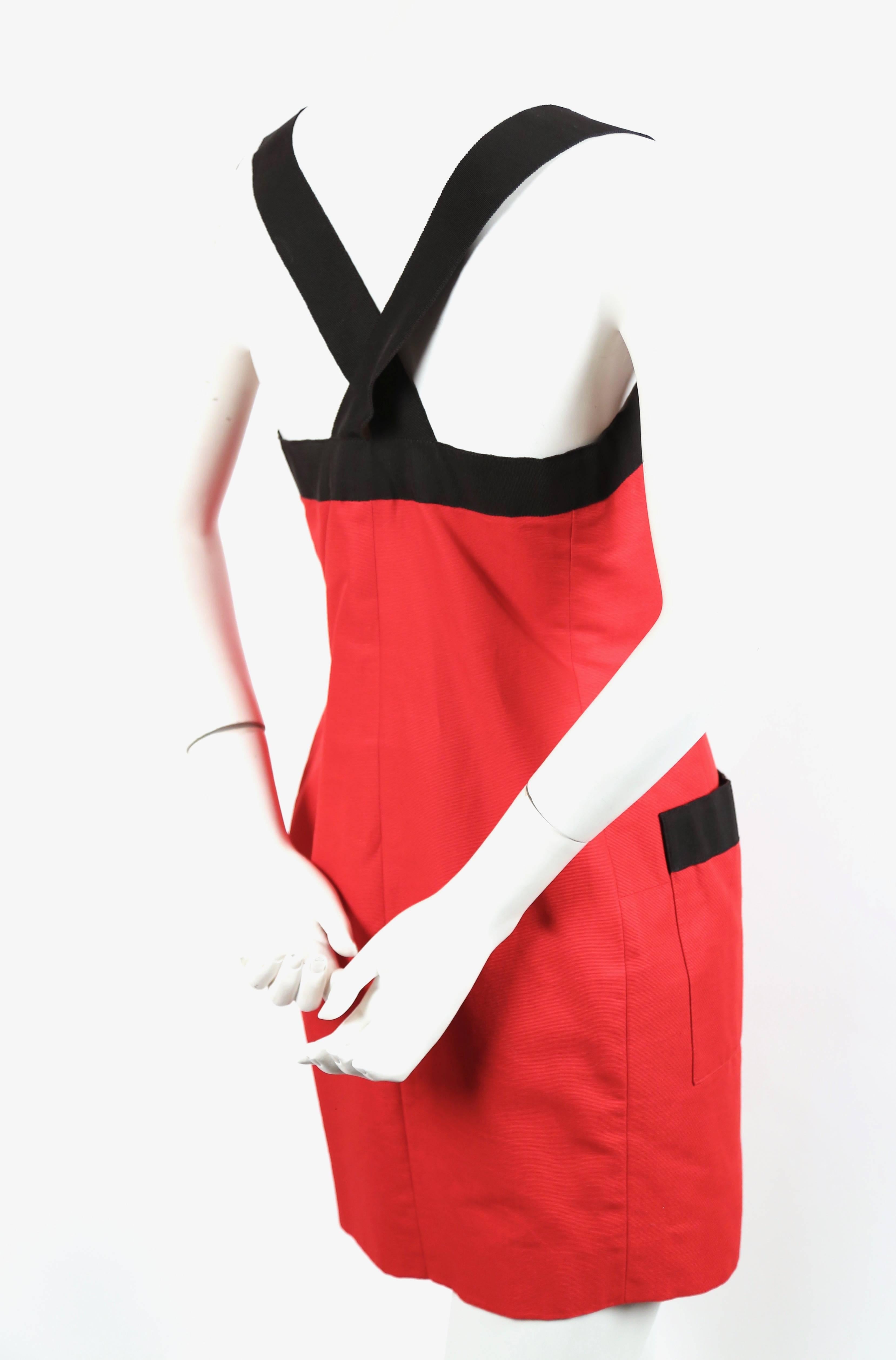 Red Yves Saint Laurent red dress with black trim, 1990s 