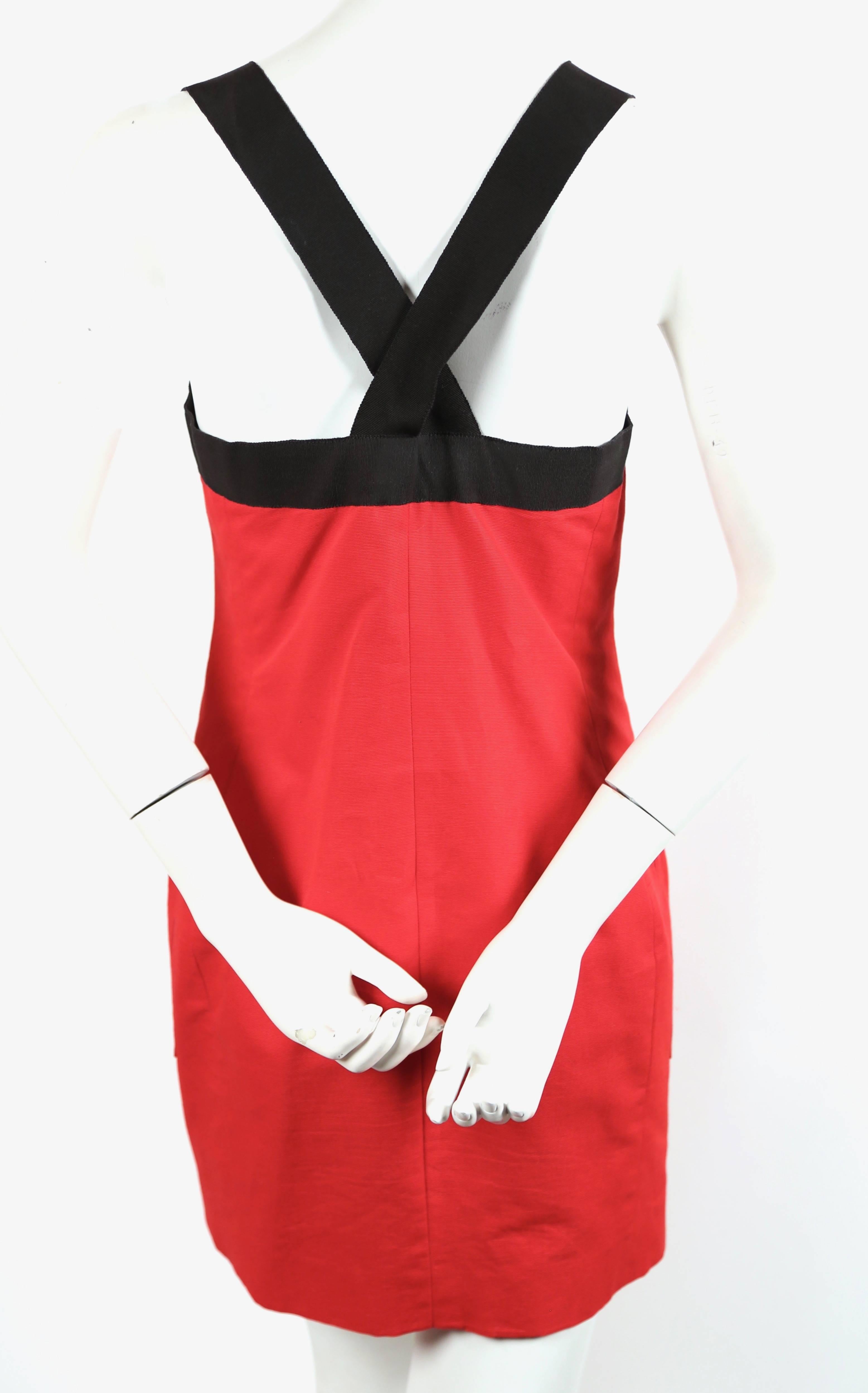 Yves Saint Laurent red dress with black trim, 1990s  In Good Condition In San Fransisco, CA