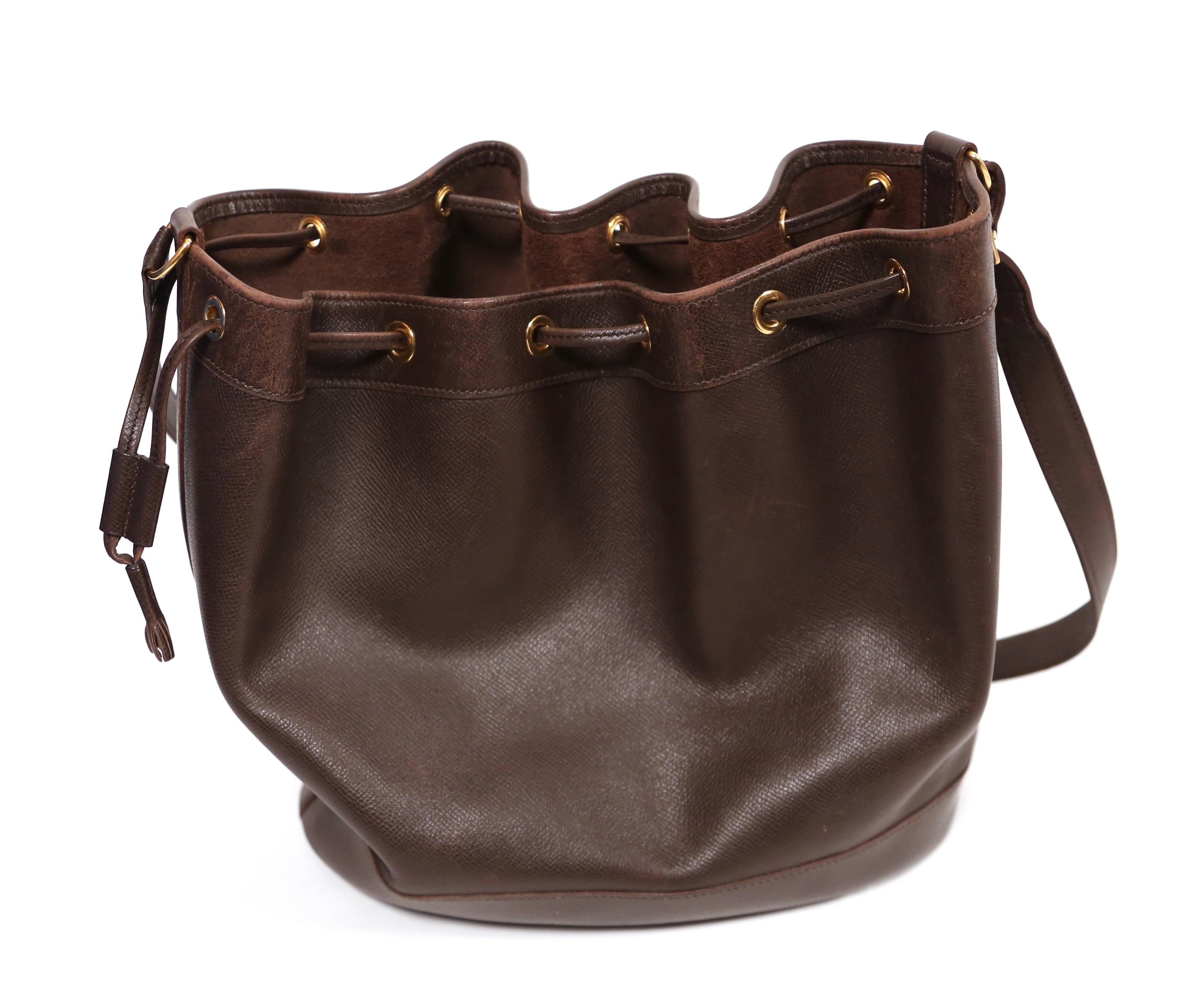 dark brown bucket bag