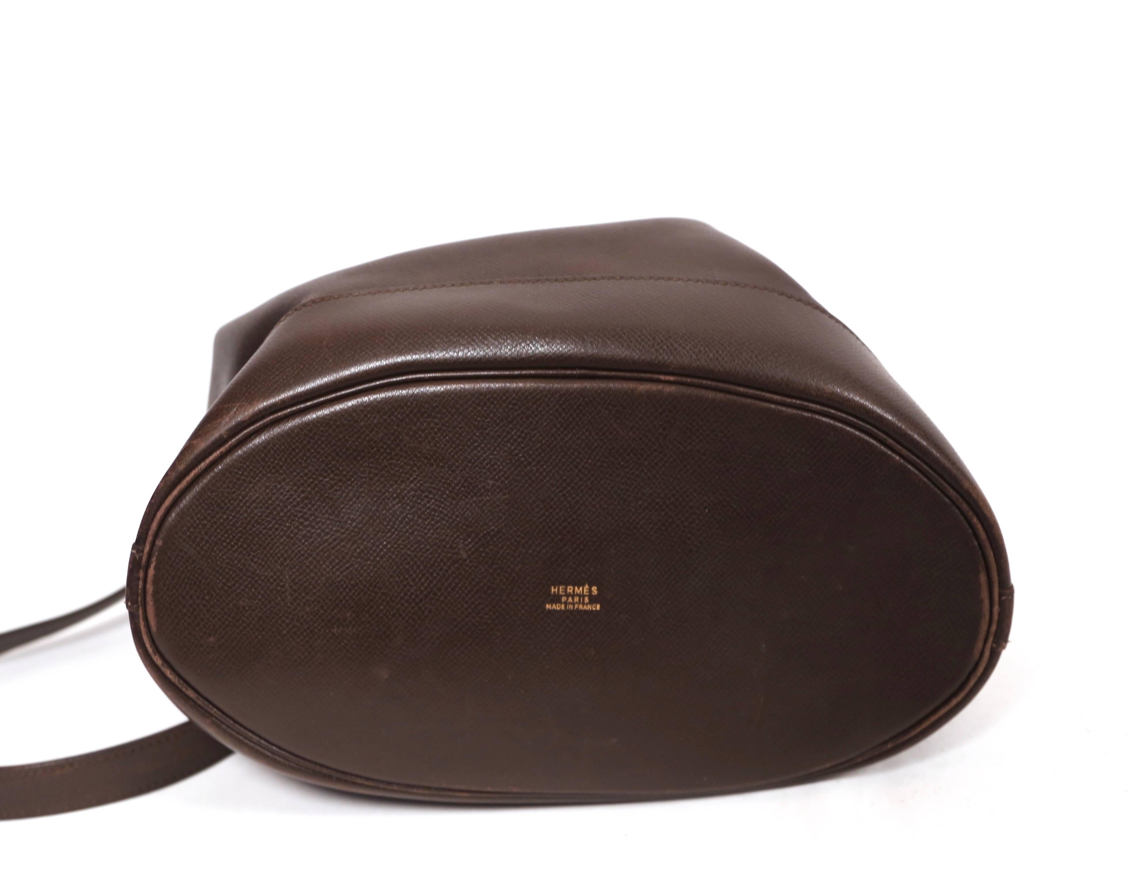 1984 HERMES dark brown leather 'Market' bucket bag In Good Condition In San Fransisco, CA