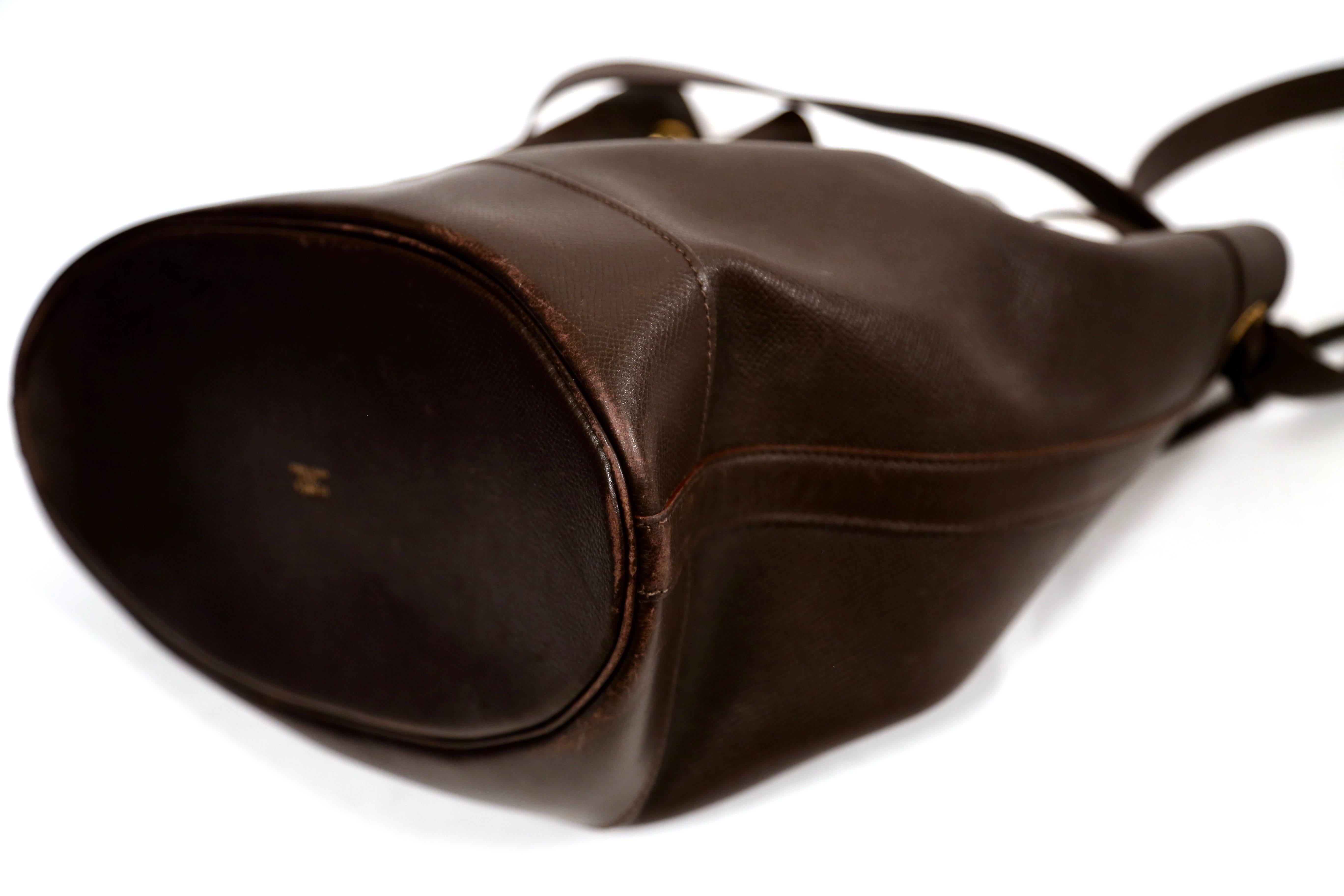 Black 1984 HERMES dark brown leather 'Market' bucket bag
