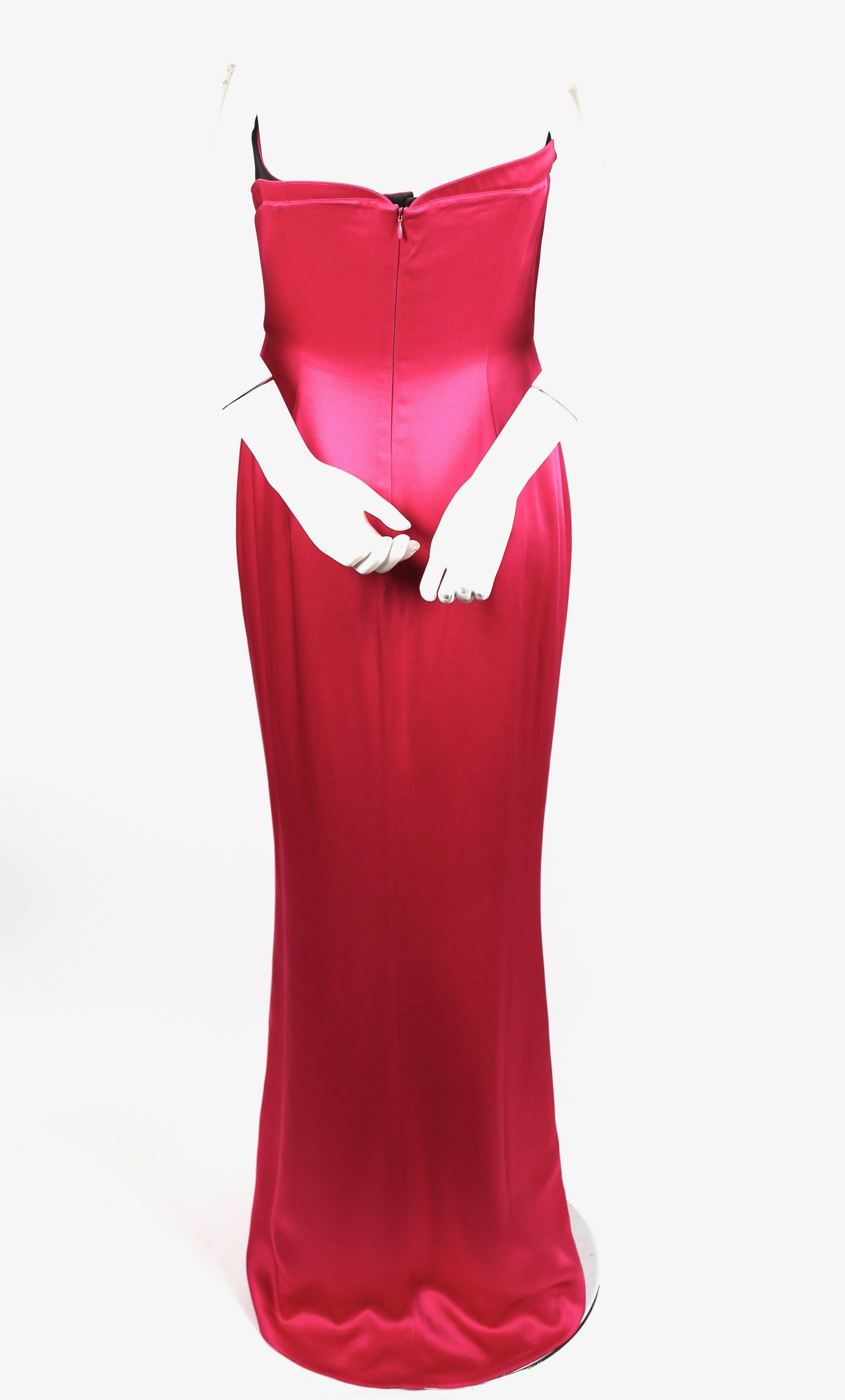 Women's Thierry Mugler fuchsia charmeuse gown with black bodice, 1990s 