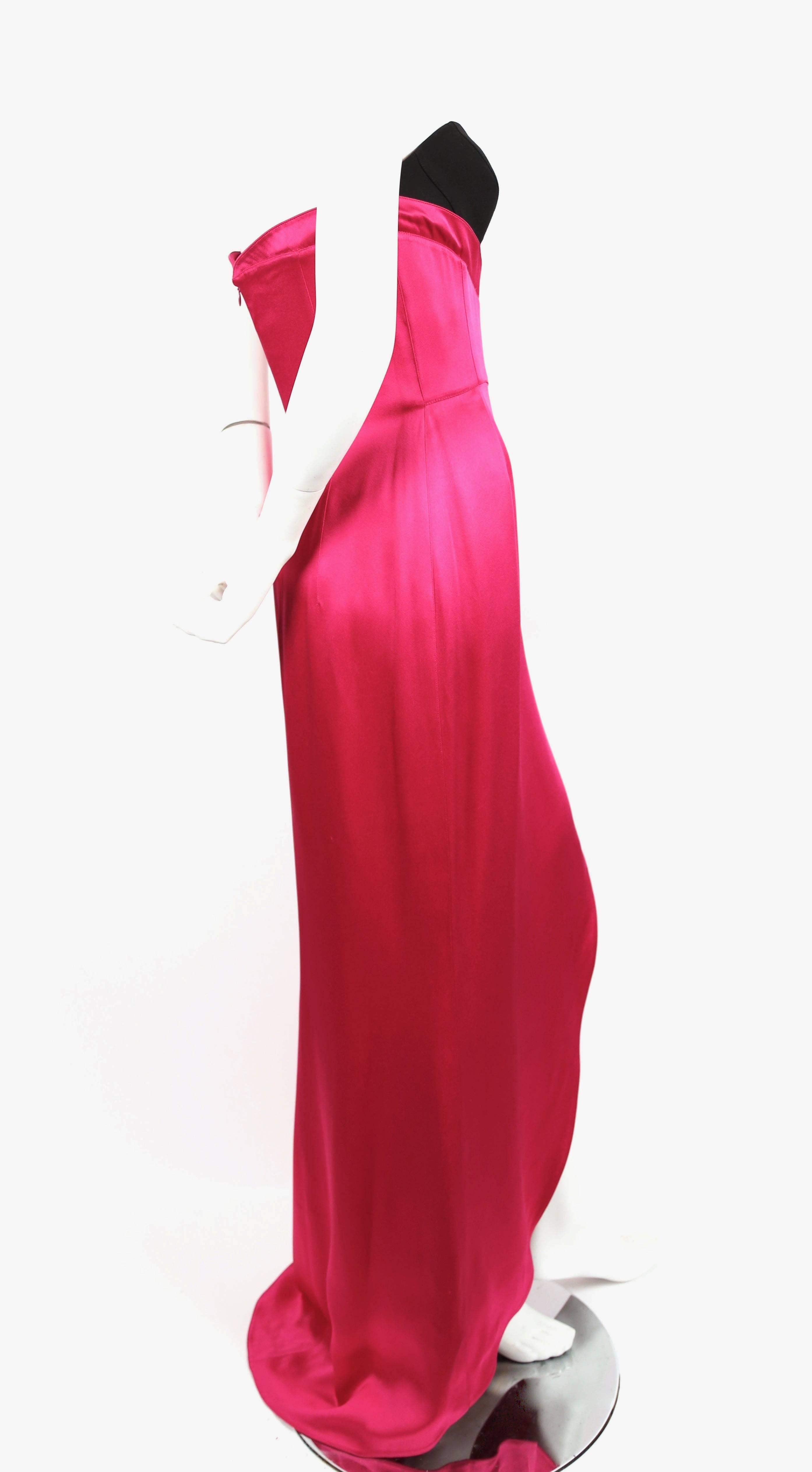 Pink Thierry Mugler fuchsia charmeuse gown with black bodice, 1990s 