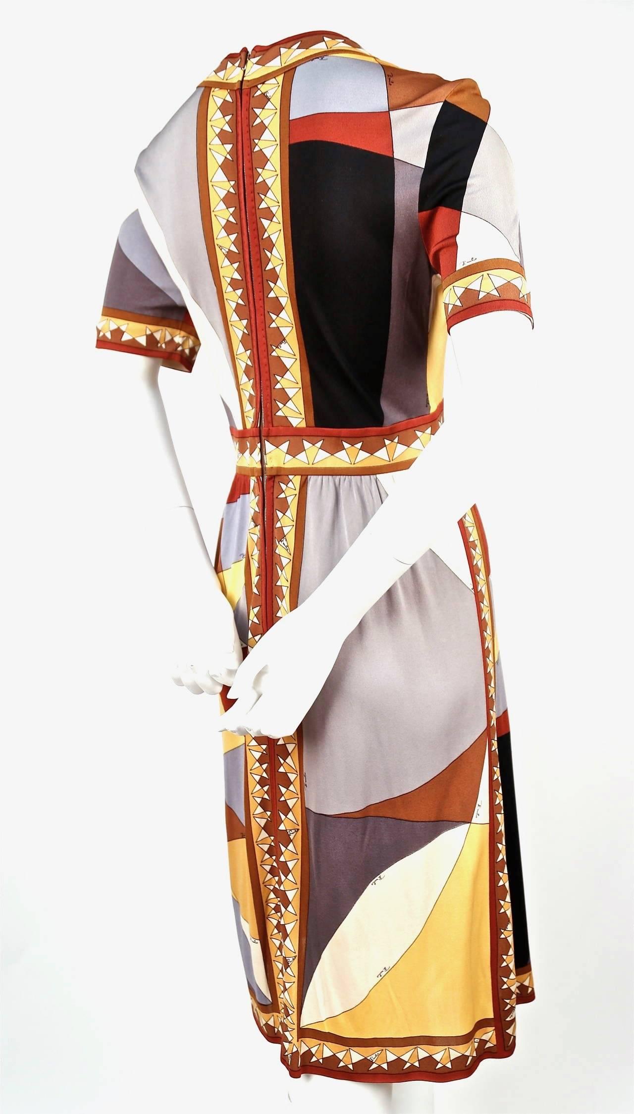 Brown 1960's EMILIO PUCCI geometric printed silk jersey dress