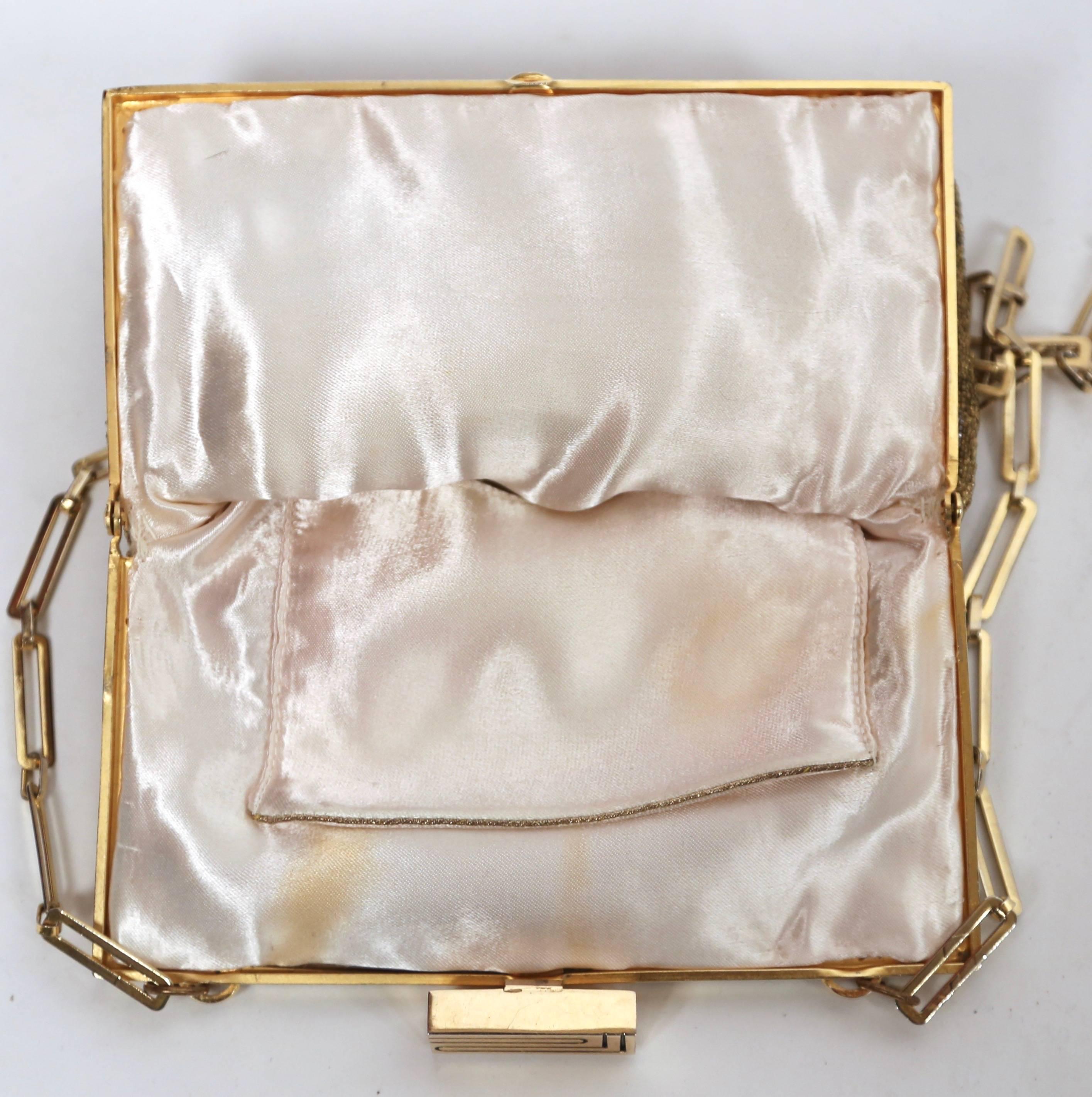 Brown Pierre Cardin micro-beaded gilt bag, 1960s 