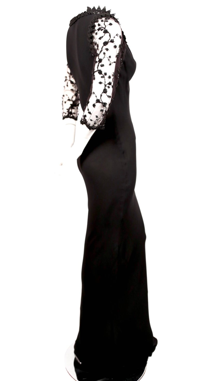 Black Yves Saint Laurent silk mousseline bias cut gown with beading For Sale